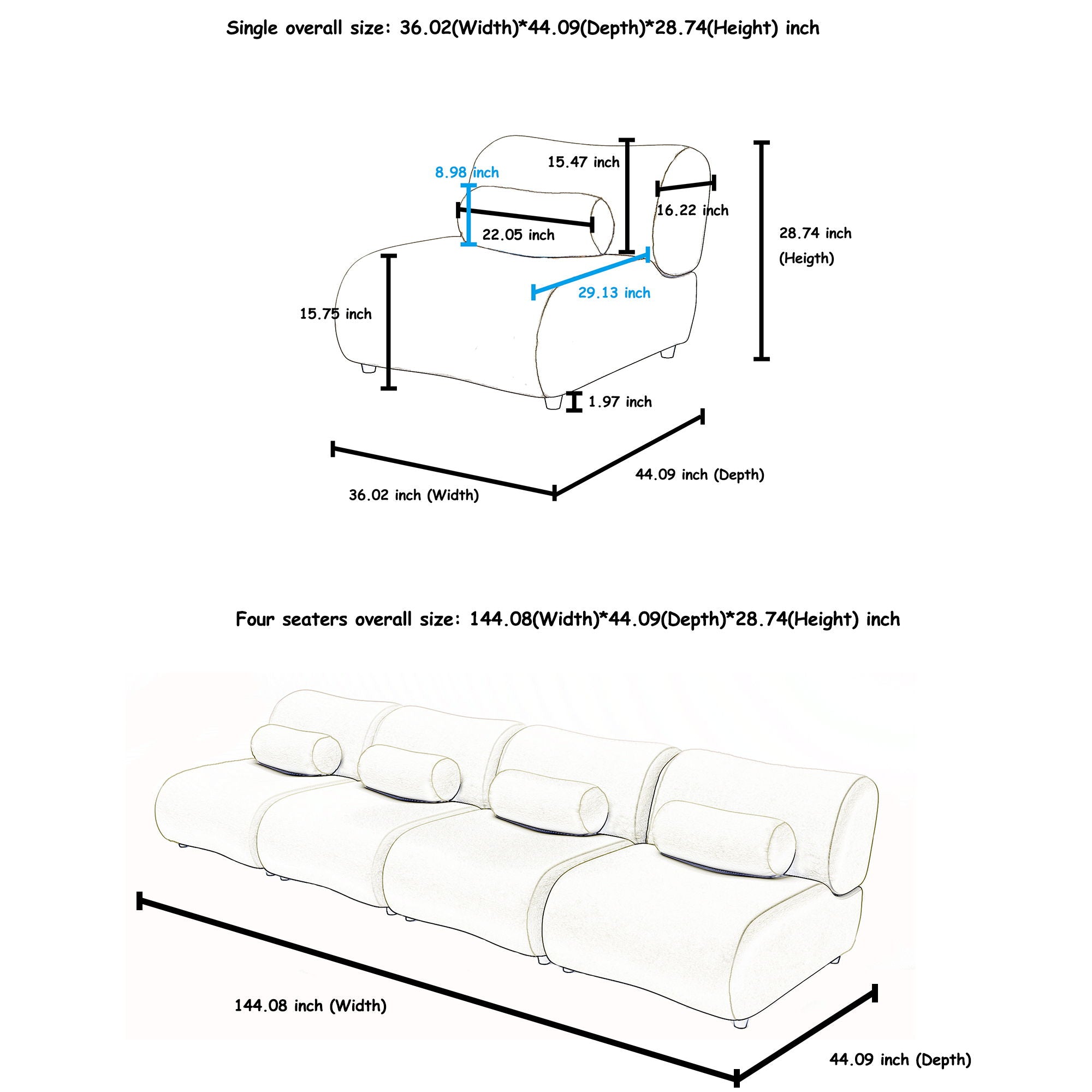 Modern L-Shaped Modular Sofa Set High Comfort Chenille Fabric