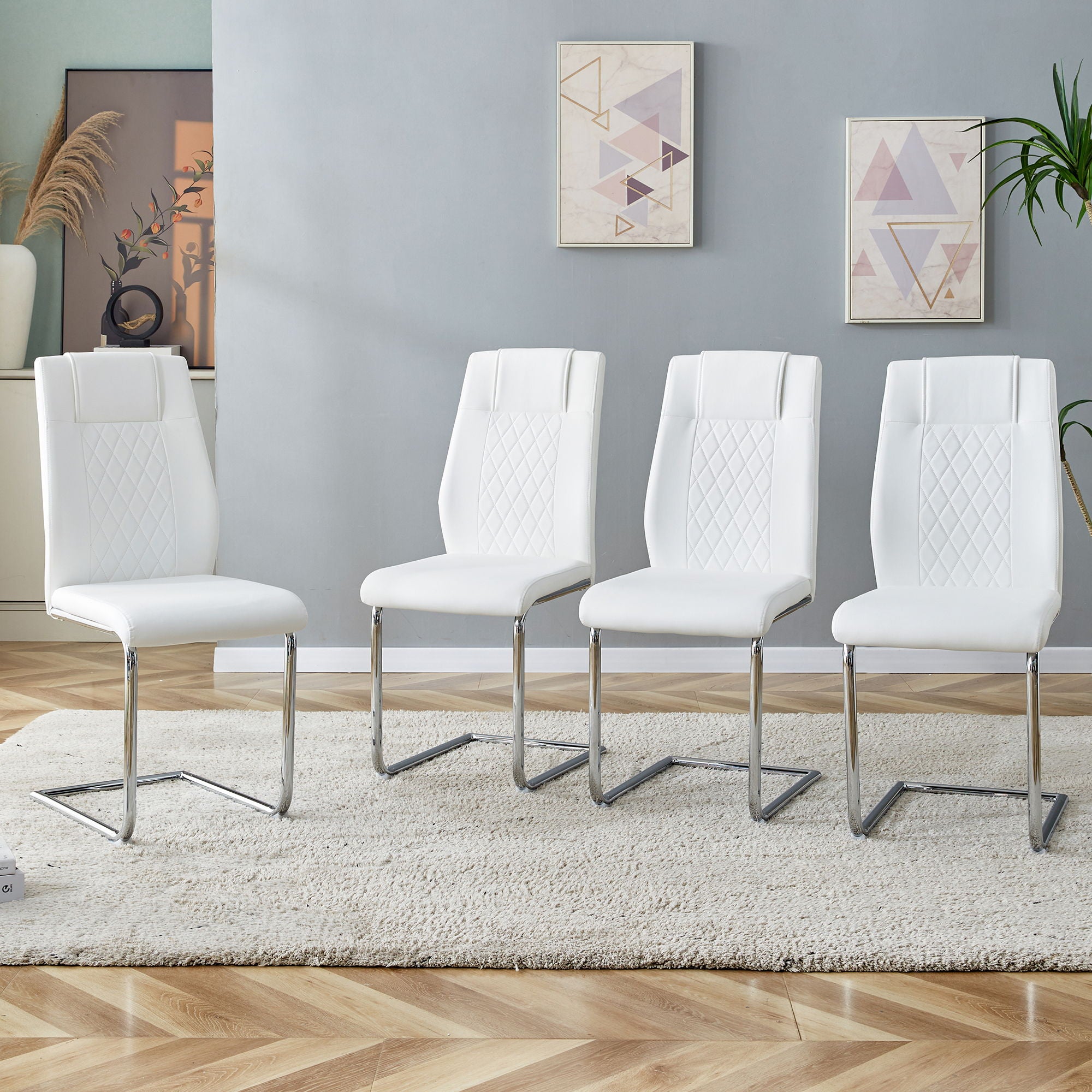 Modern Dining Chairs With Padded Seat, Metal Legs