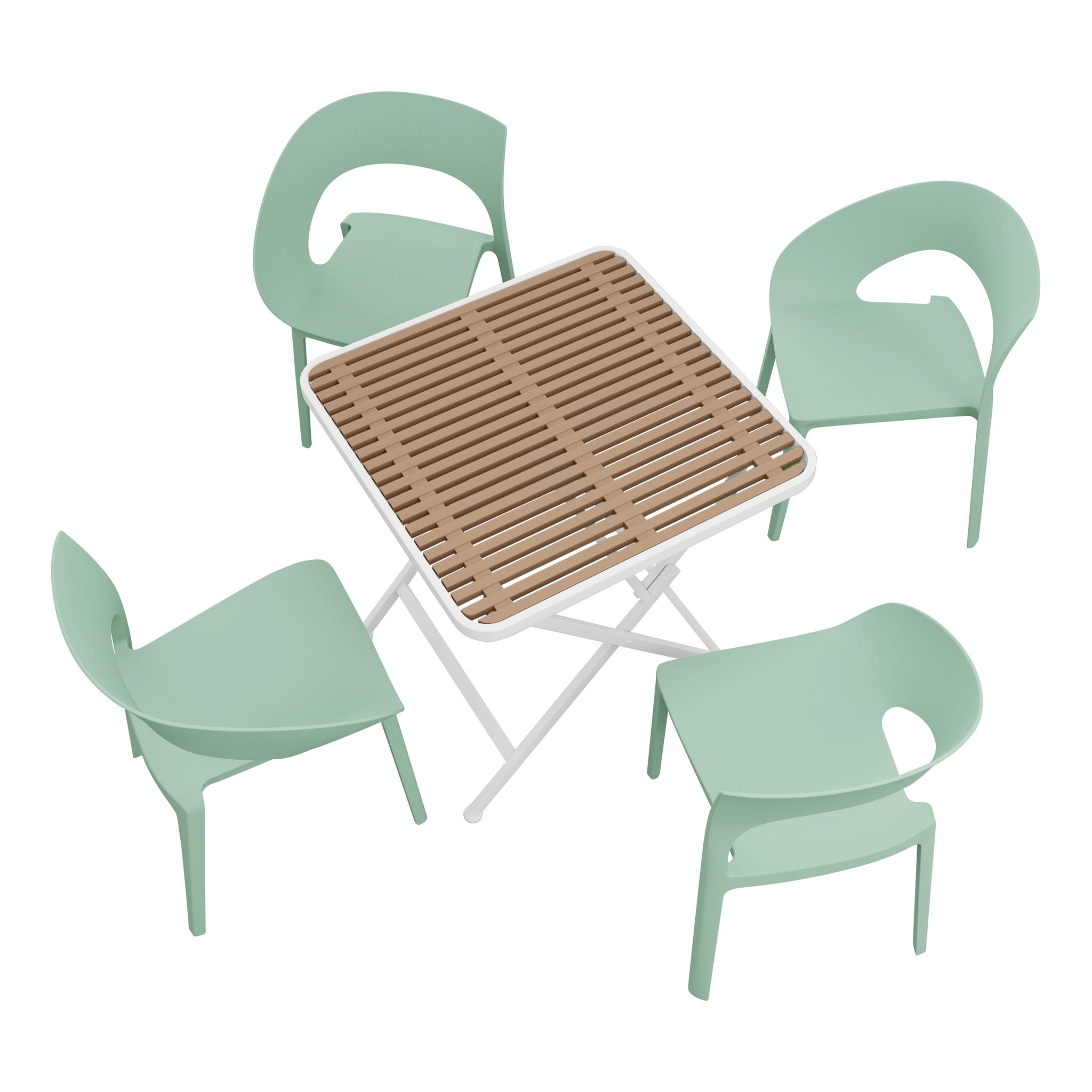 4 Piece Set Of Modern Designed Single Chairs With Folding Square Table