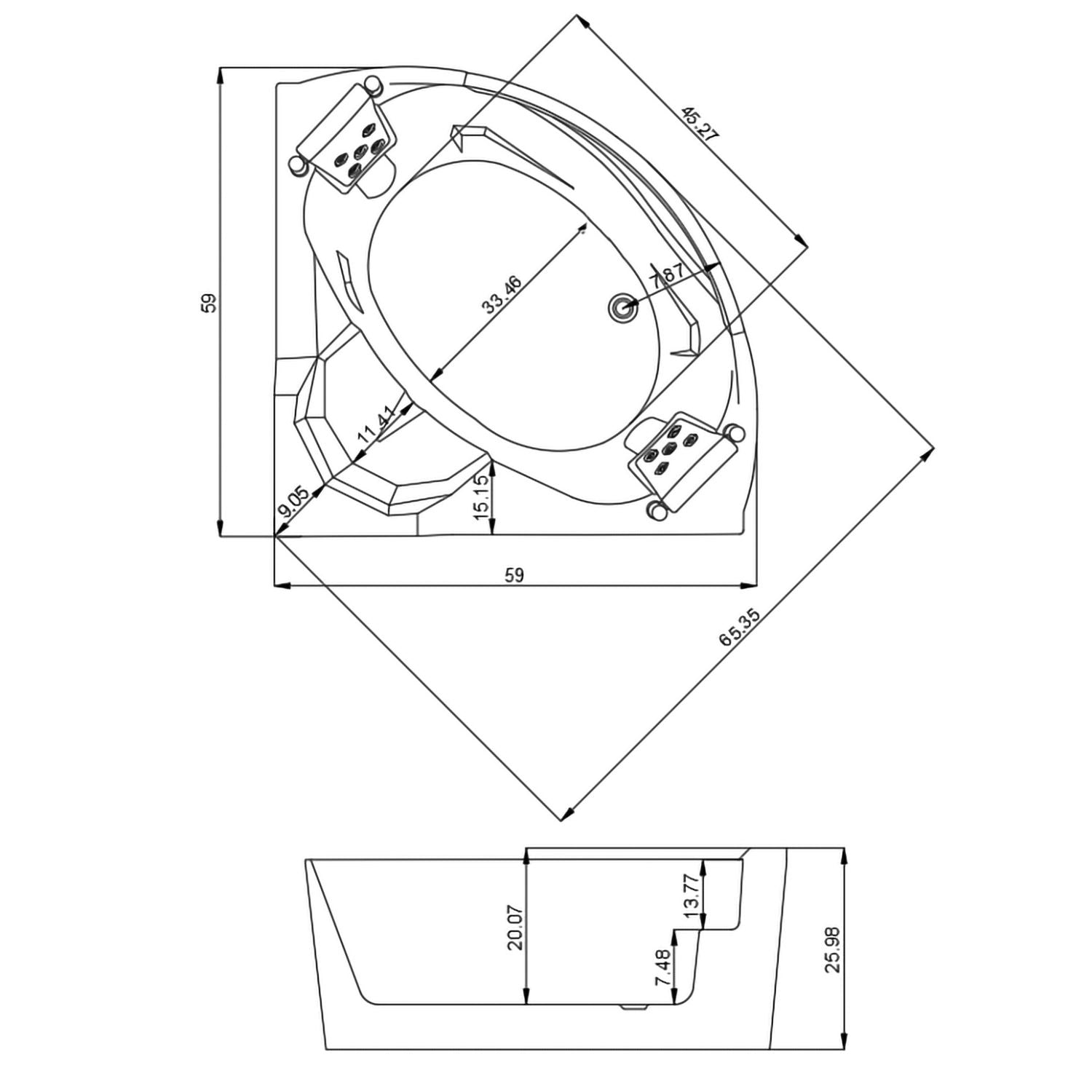 Xavier - Double Corner Massage Bathtub, Equipped With Gfci Plug And Ul Certified Water Pump, Upc Certified Drain - Milk White
