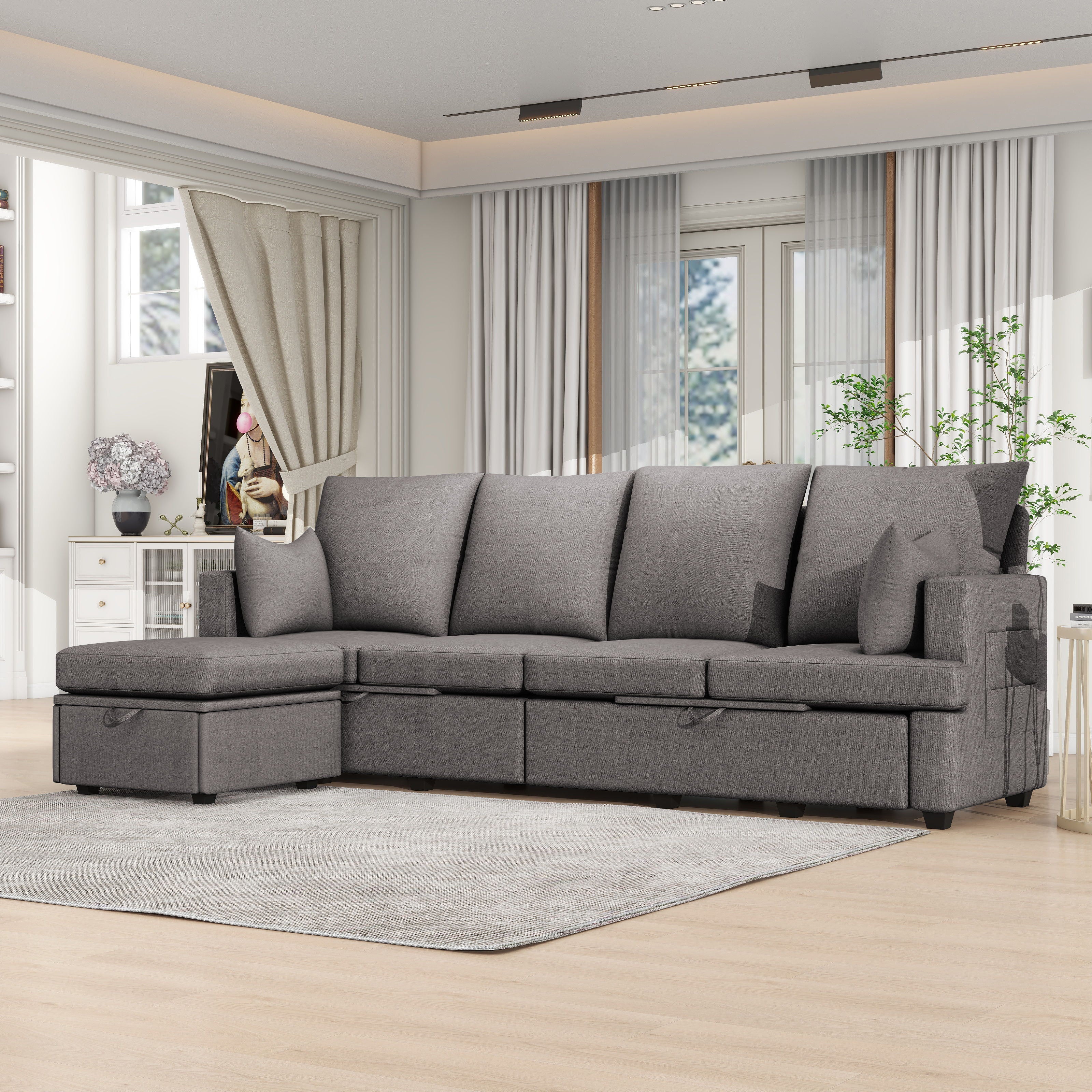Modern Modular Sofa, 6 Seat Chenile Sectional Couch Set With 2 Pilows Included, Freely Combinable