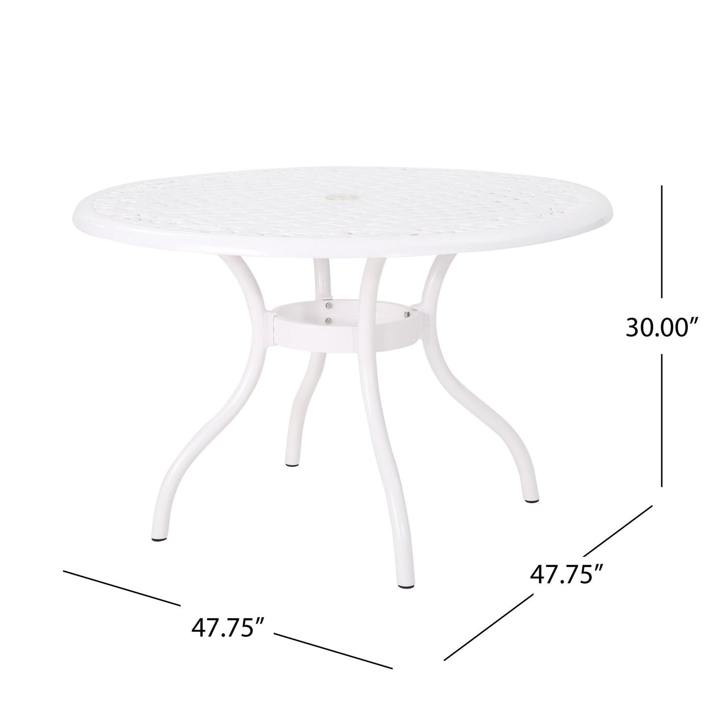 Tranquilius - Outdoor Round Dining Table With Lattice Tabletop, Umbrella Hole And Curved Legs
