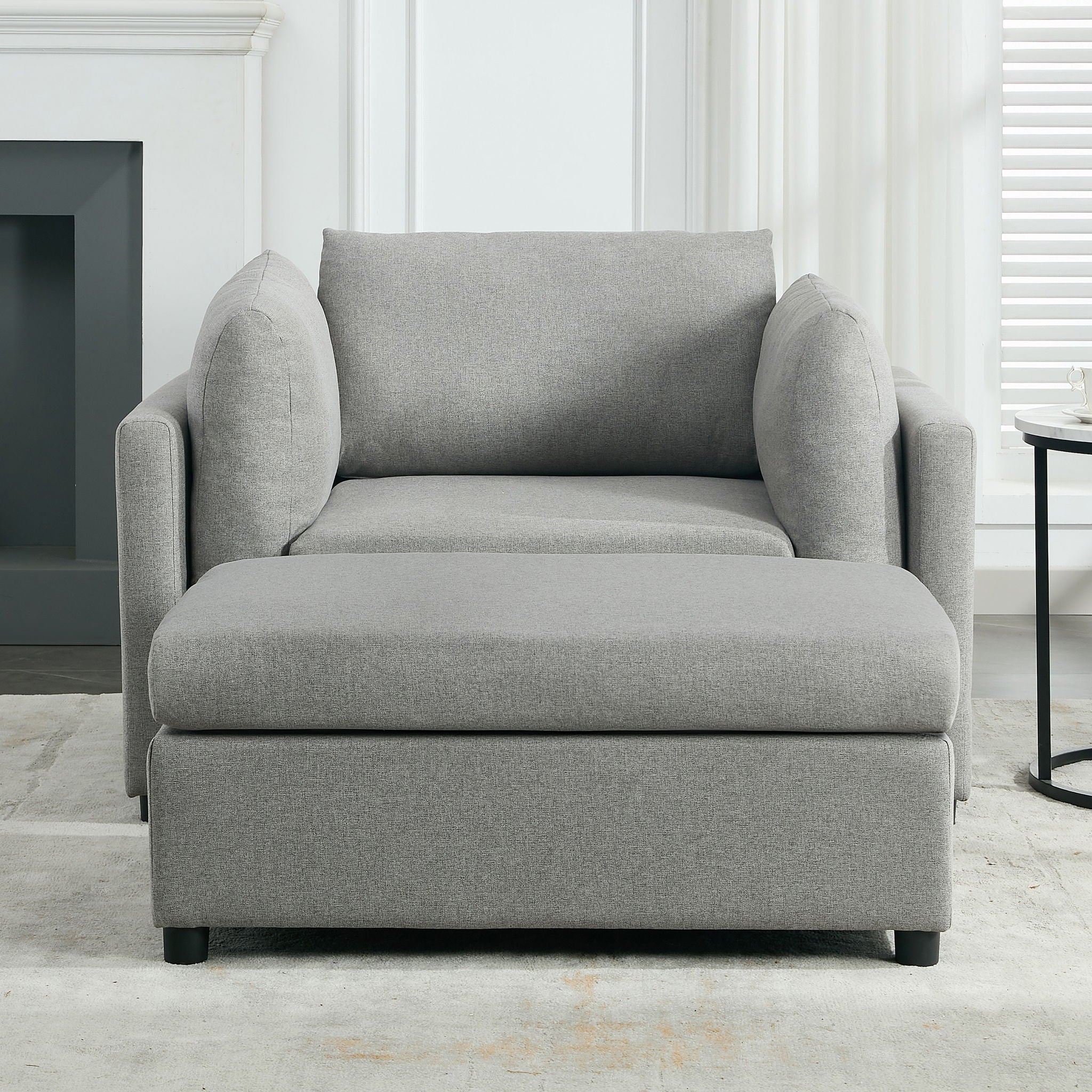 Wide Modern Oversized Armchair With Ottoman Stool, Single Sofa With Lumbar Support, Accent Chair