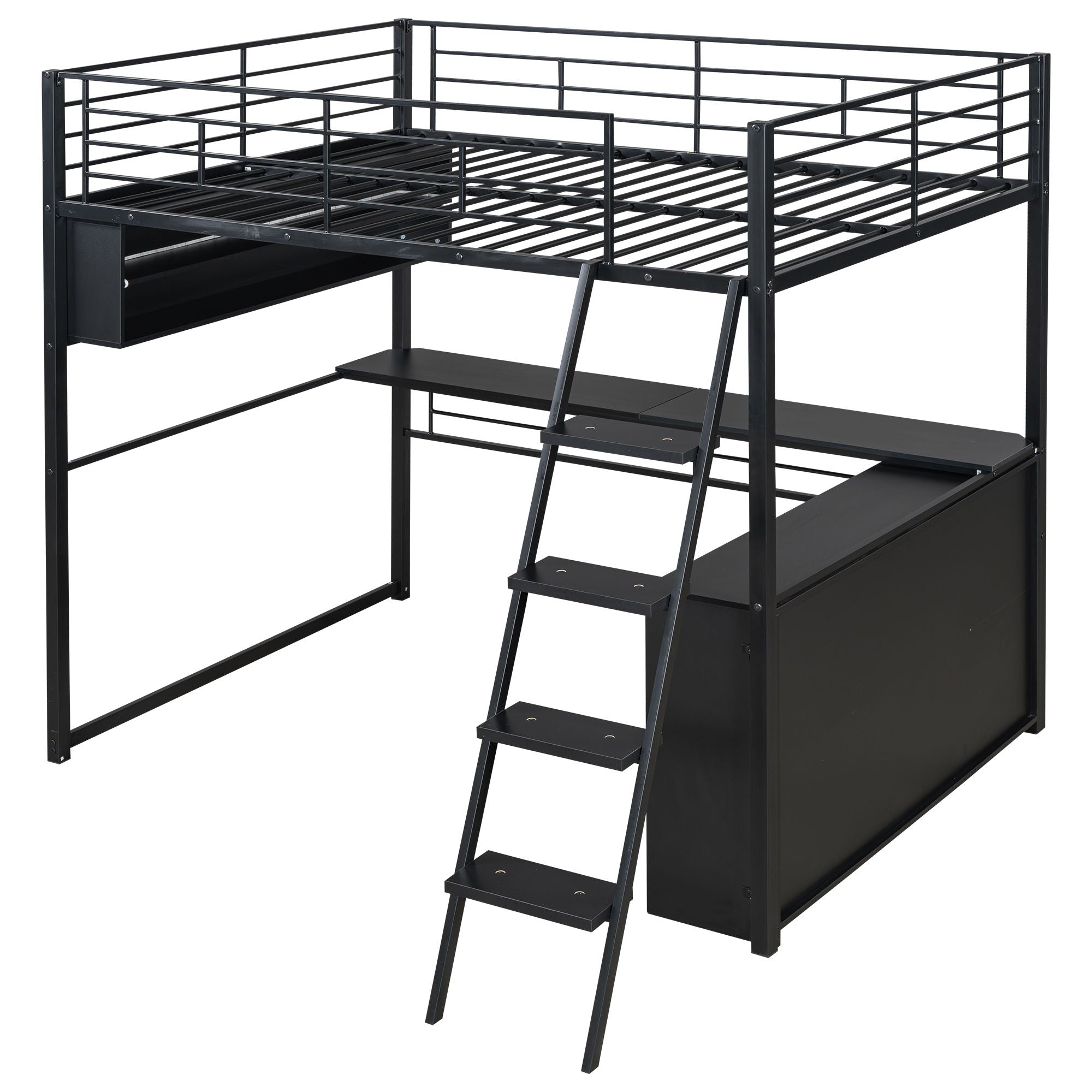 Loft Bed With LED Desk And 4 Storage Shelves