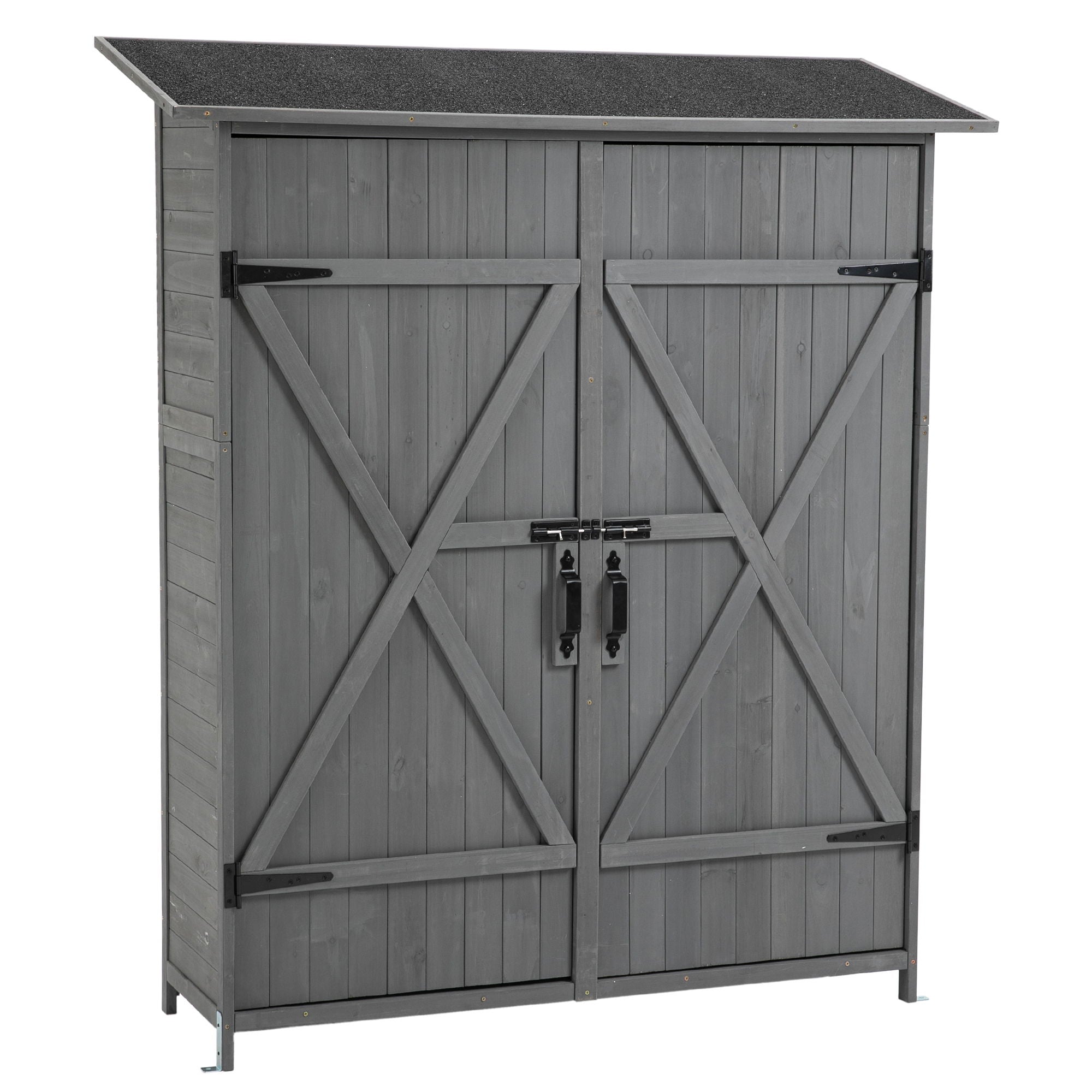 Outdoor Storage Shed With Lockable Door, Wooden Tool Storage Shed With Detachable Shelves & Pitch Roof