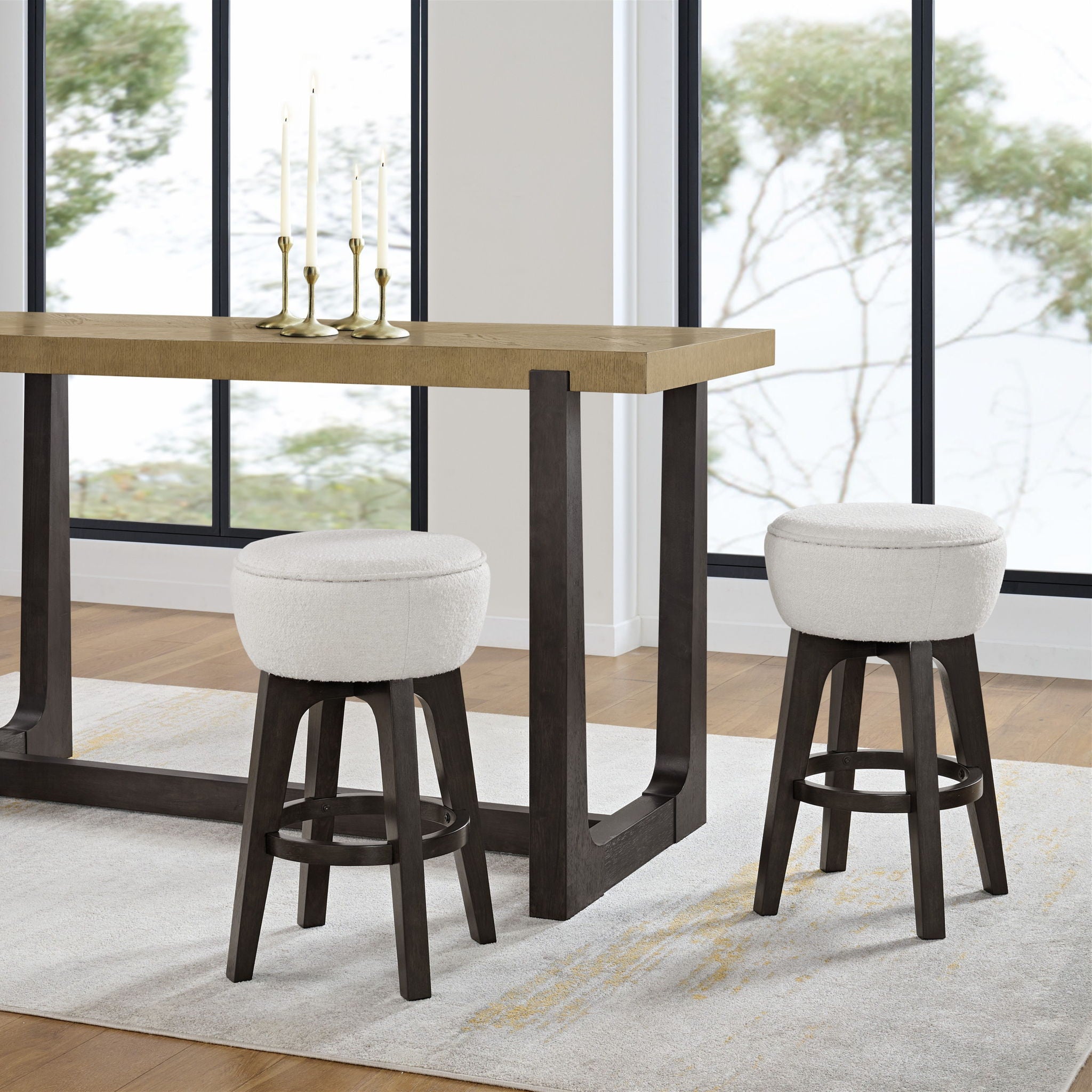 Backless Bar Stools With Soft Cushion (Set of 2) - Brown