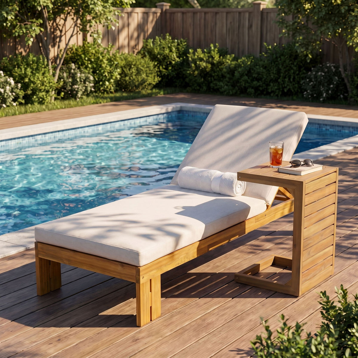 Outdoor Chaise Lounge Set & Side Table, 5 Position Adjustable Patio Recliner