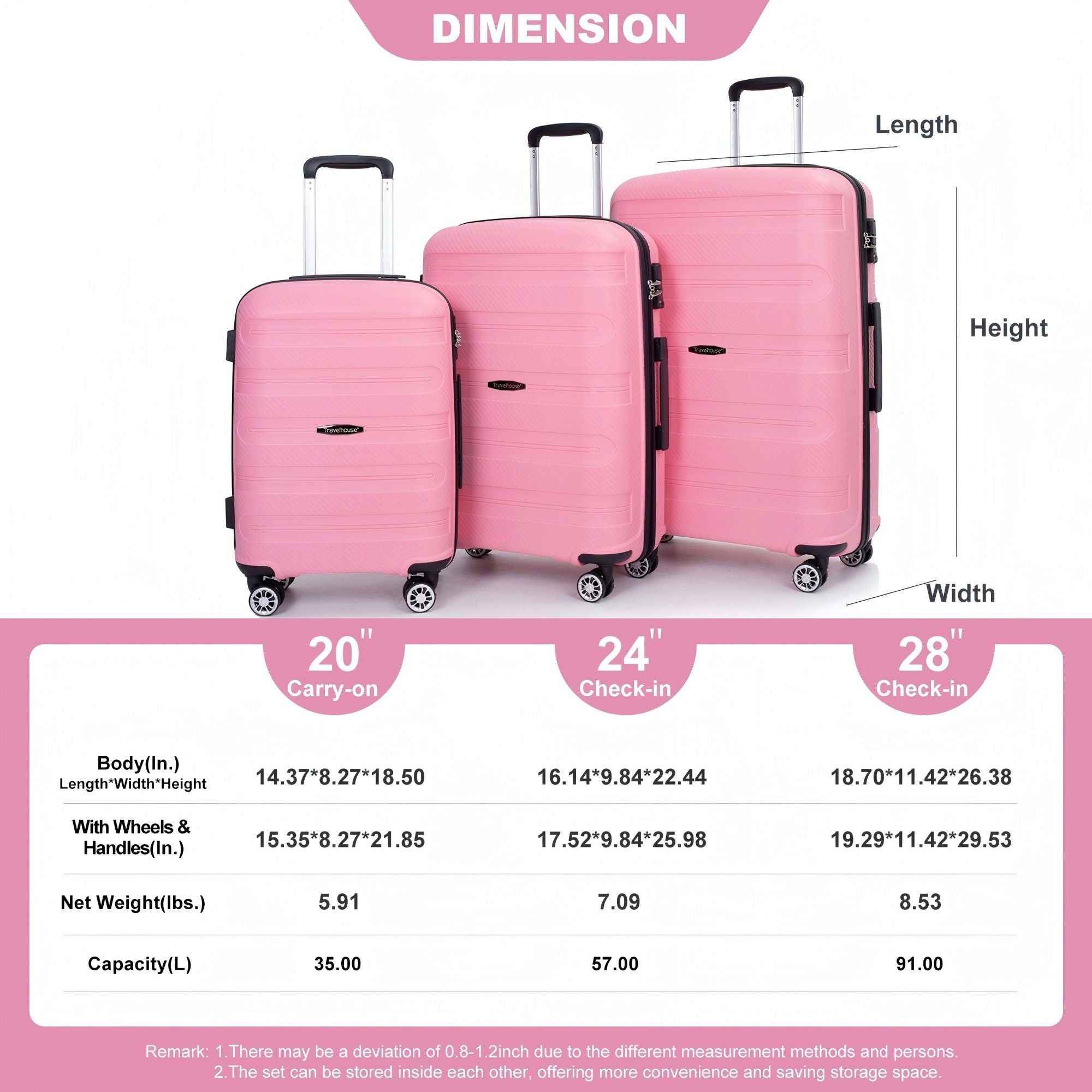 3 Piece Set Hardshell Suitcase Spinner Wheels