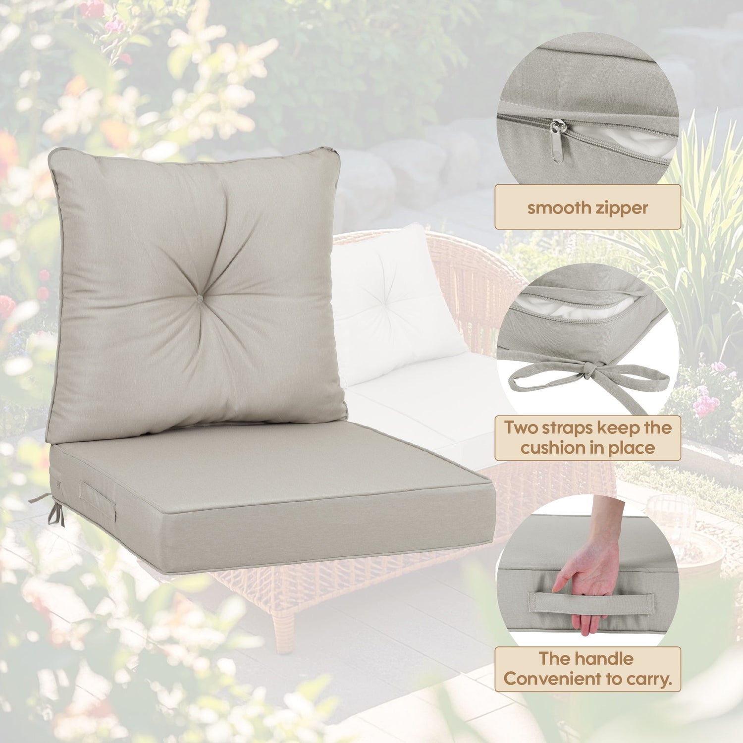 Outdoor Deep Seat Cushions For Patio Furniture Waterproof Set - Beige