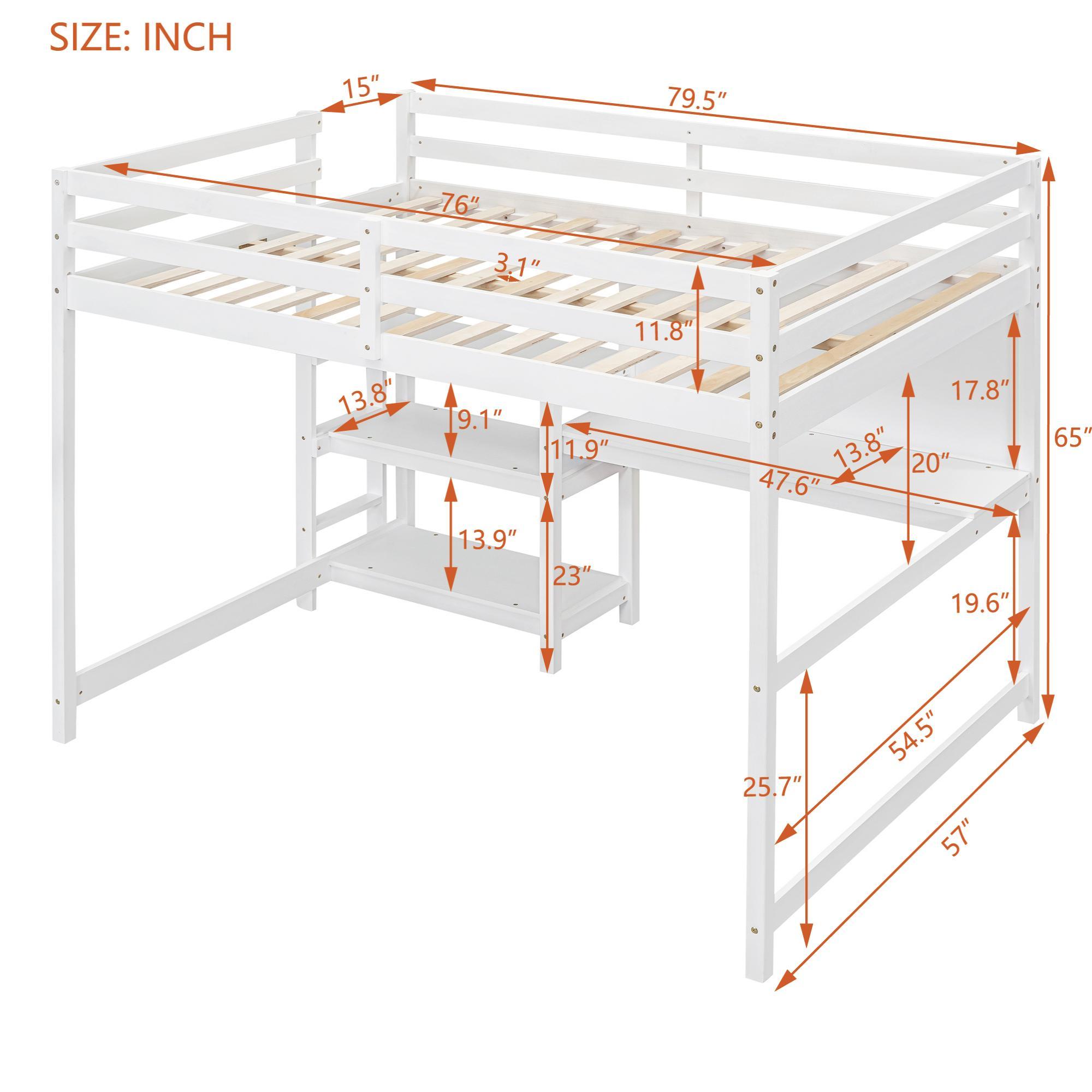 Loft Bed With Shelves, Desk And Writing Board