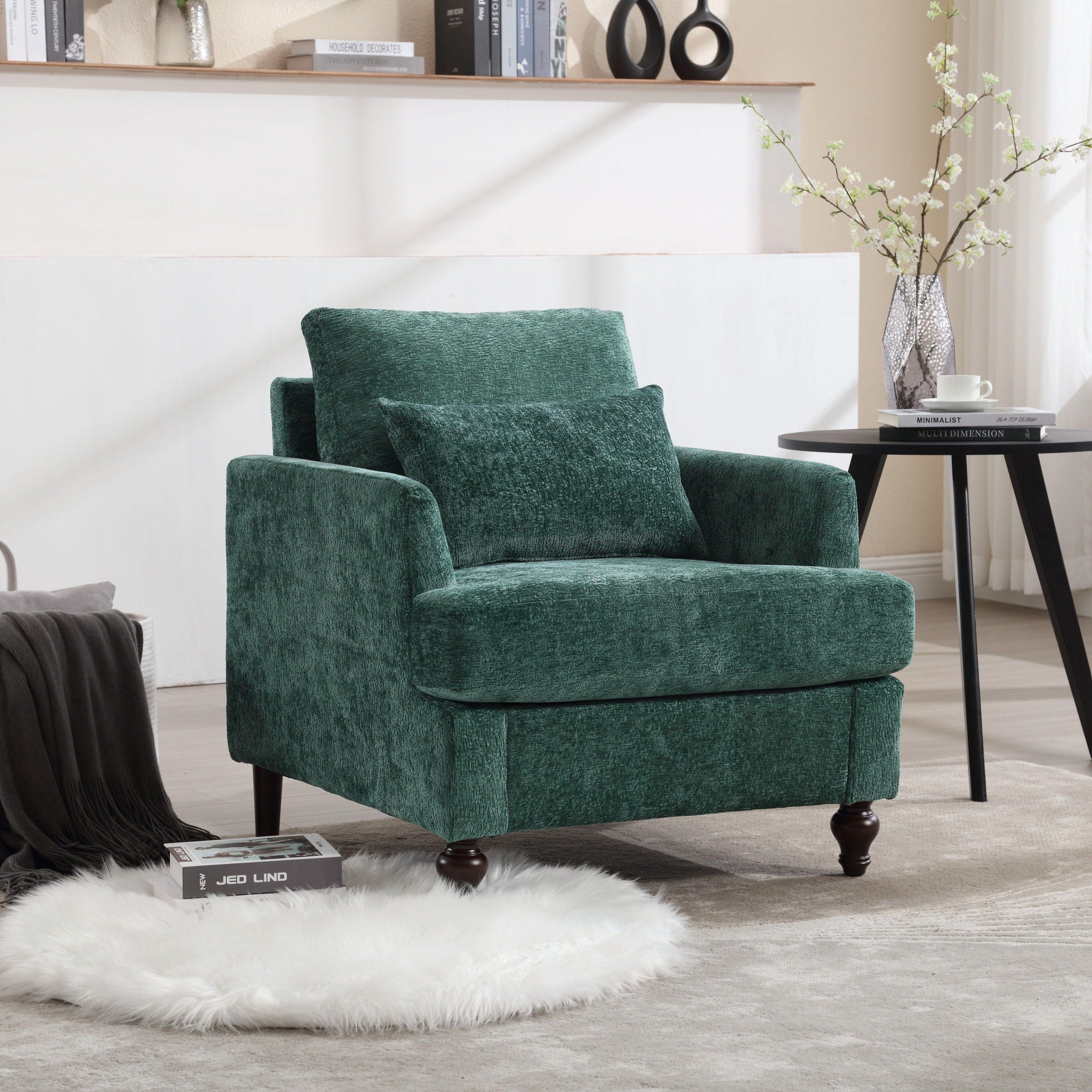 Modern Mid Century Wood Frame Armchair With Tufted Design