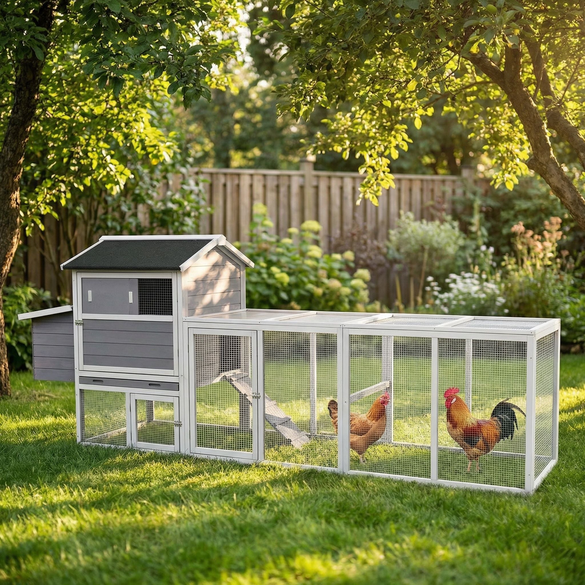 Chicken Coop With Run And Nesting Box, Large Outdoor Hen House For Backyard
