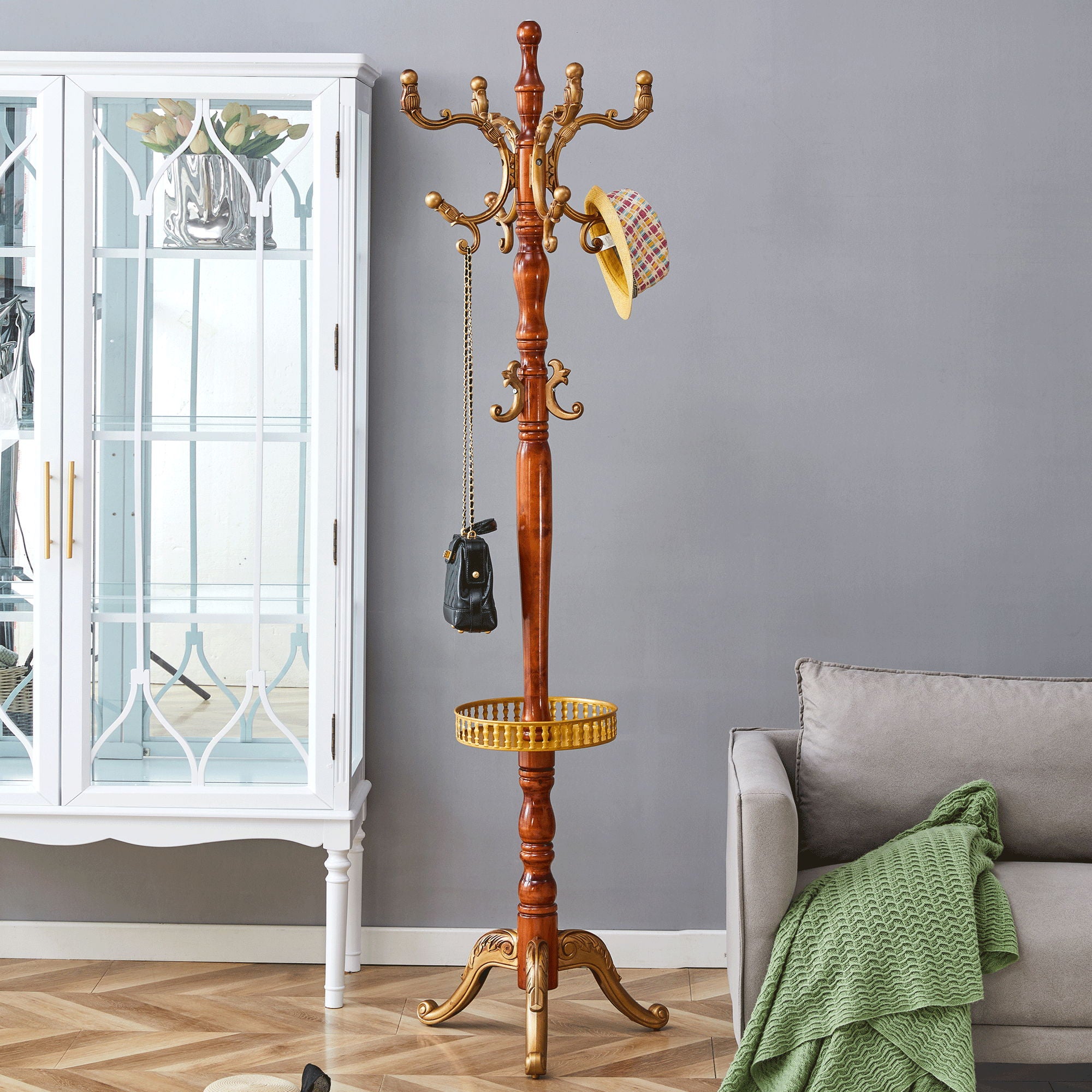 Multifunctional Coat And Hat Rack With Resin Stainless Steel Storage