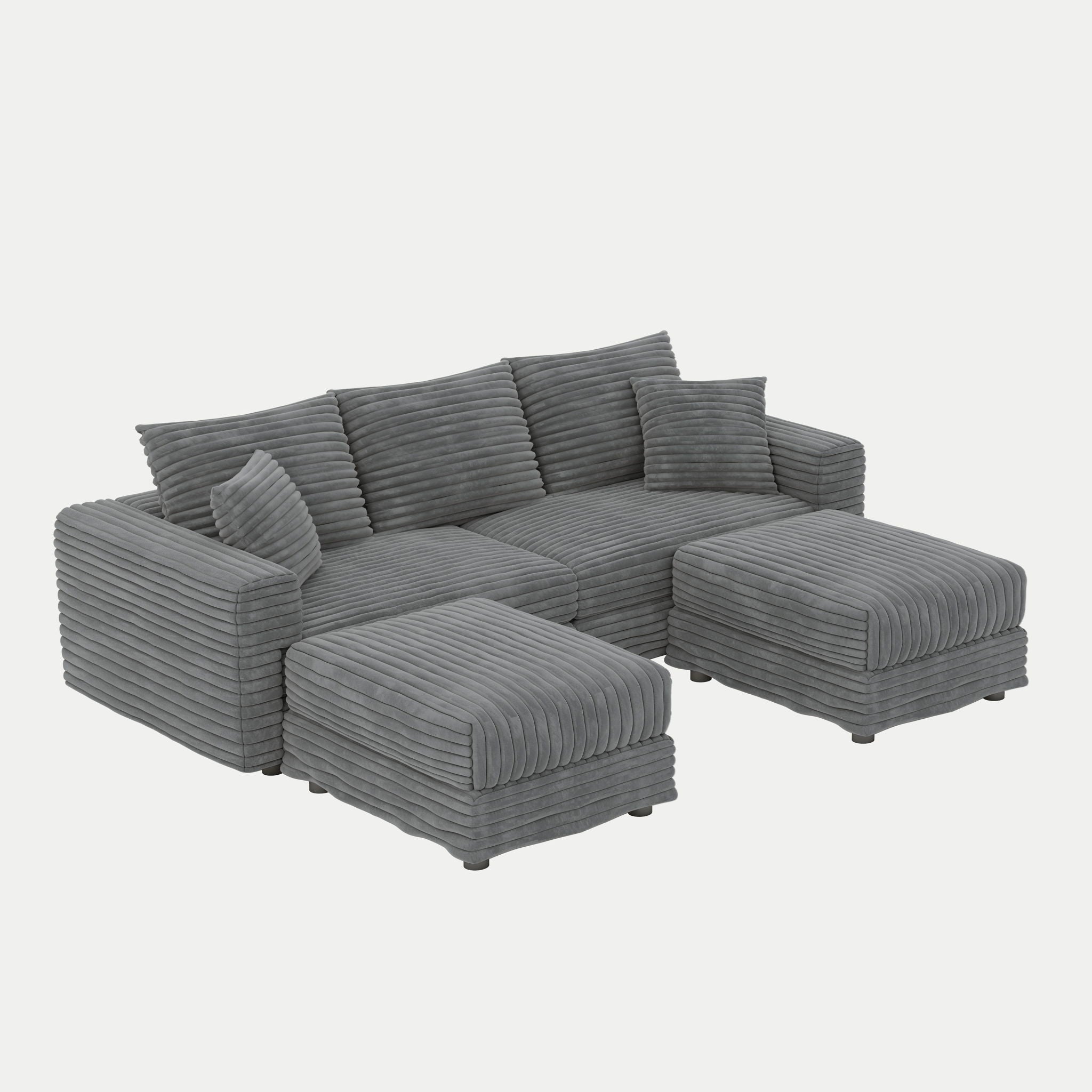 Convertible Deep Seat Sofa With Soft Pillows And Ottomans