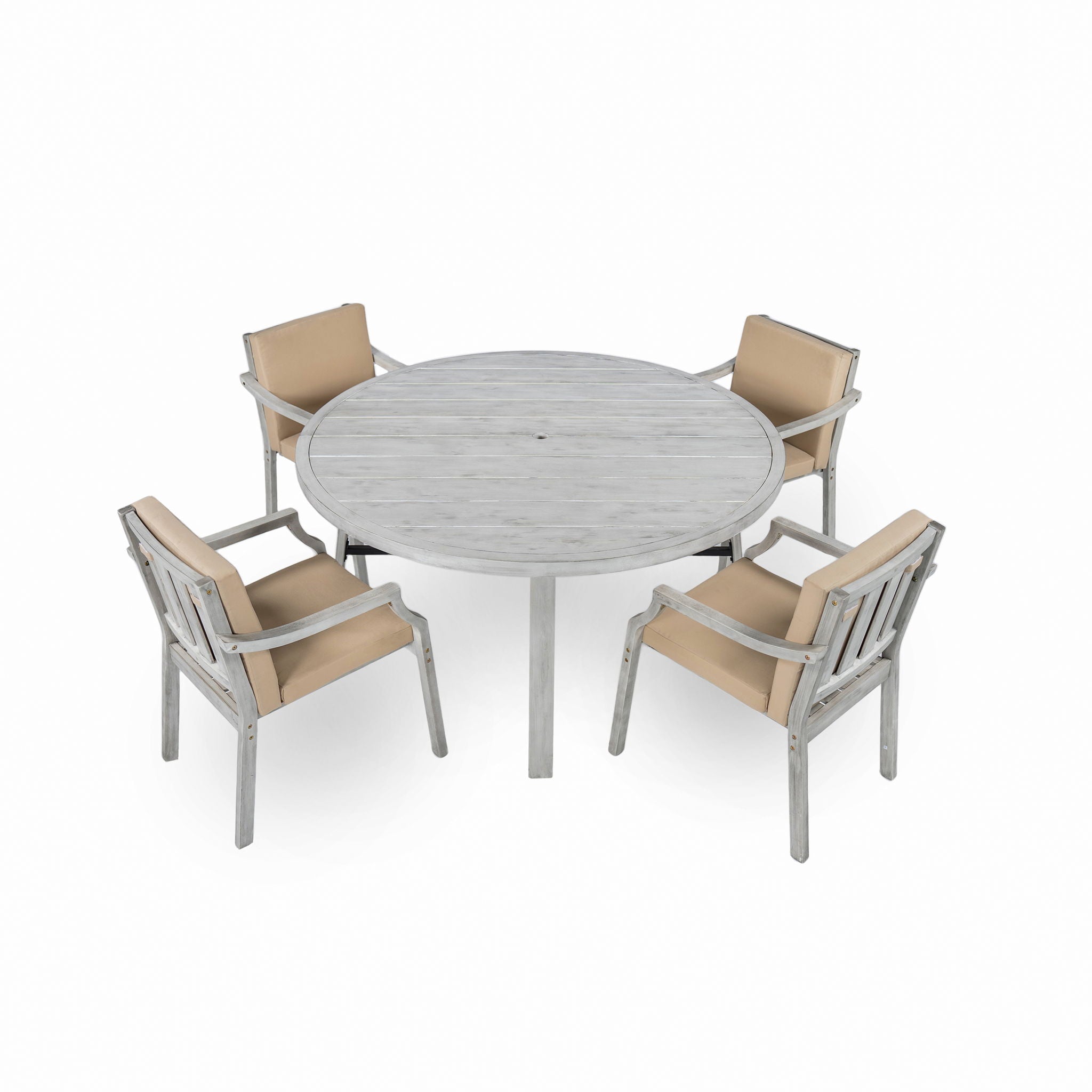 Outdoor Wooden Dinning Set With An Umbrella Hole And Removable Cushions For Patio