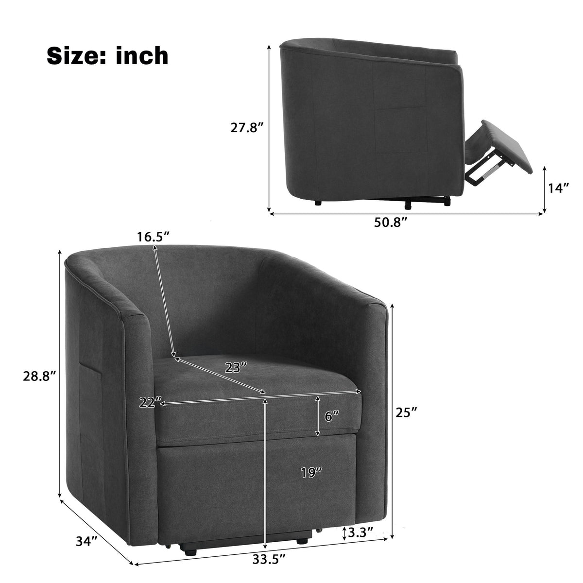 Power Lift Recliner Barrel Shape Reclining Chair With Footrest And Side Pocket