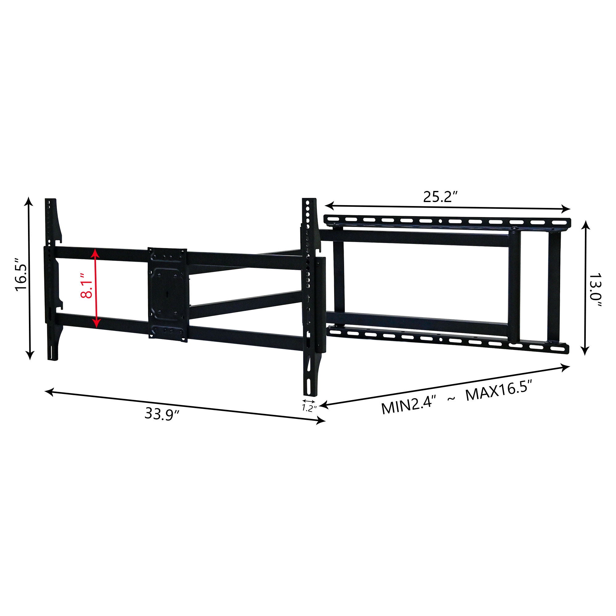 Full Motion TV Wall Mount Bracket For 40 120" TV Dual Arm Tilt & Swivel Vesa 800 X 400 Mm 132 Lbs Load - Black