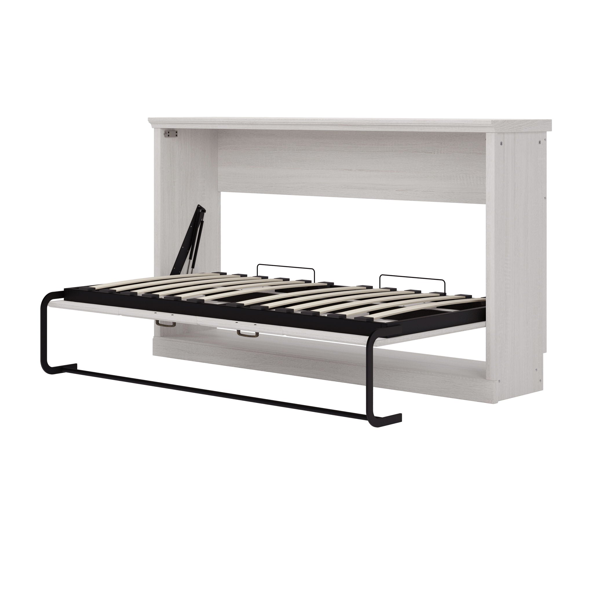 Twin Size Horizontal Murphy Bed, Hideaway Wall Bed, Folding Into Cabinet, Space Saving Furniture For Multipurpose Guest Room, Home Office - Rustic White