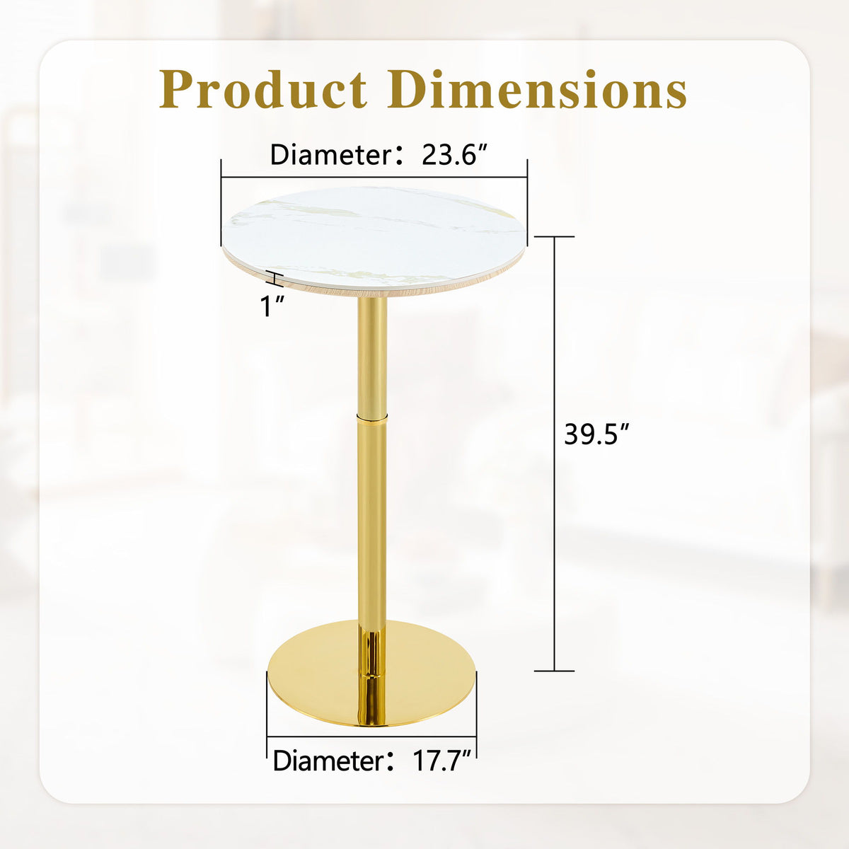 Circular Bar Table With Non Adjustable Legs - Gold+White