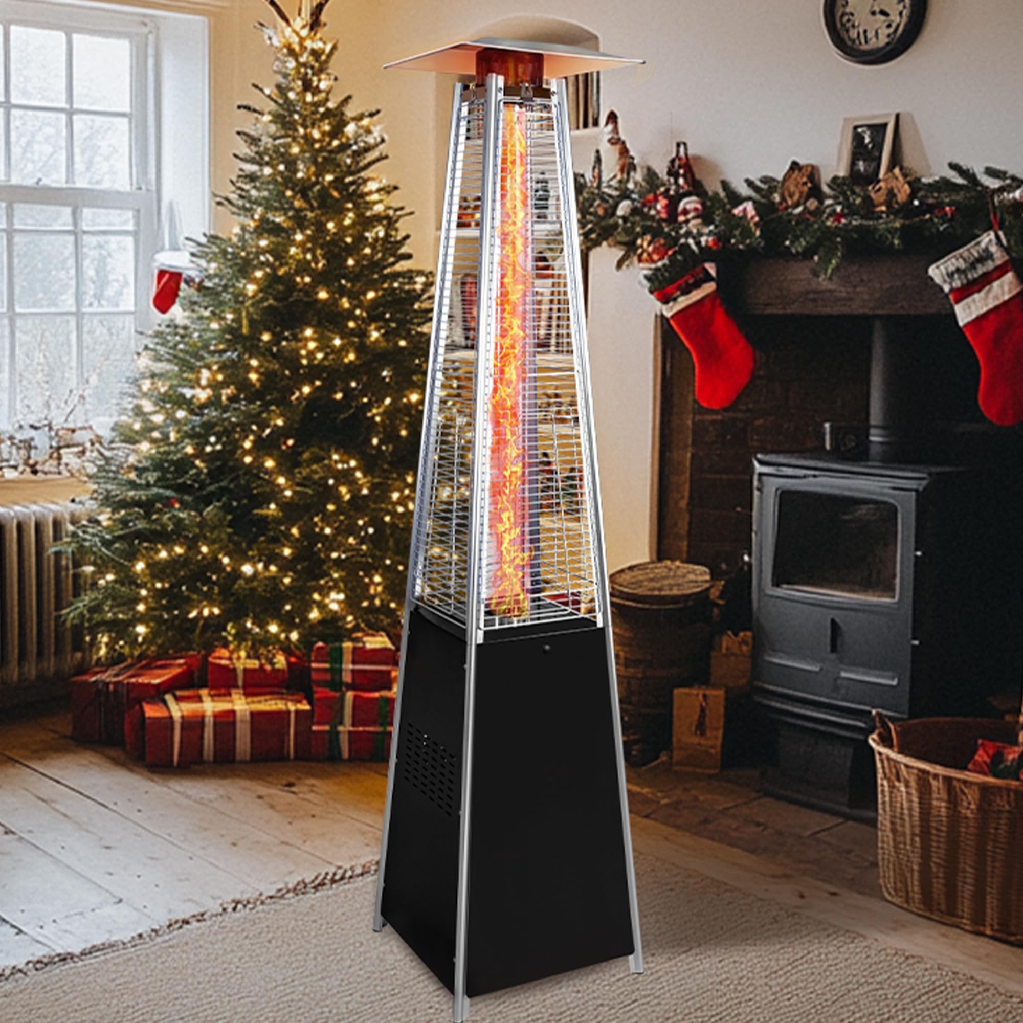 Pyramid 48, 000 Btu Propane Outdoor Heater With Detachable Wheels - Black / Silver