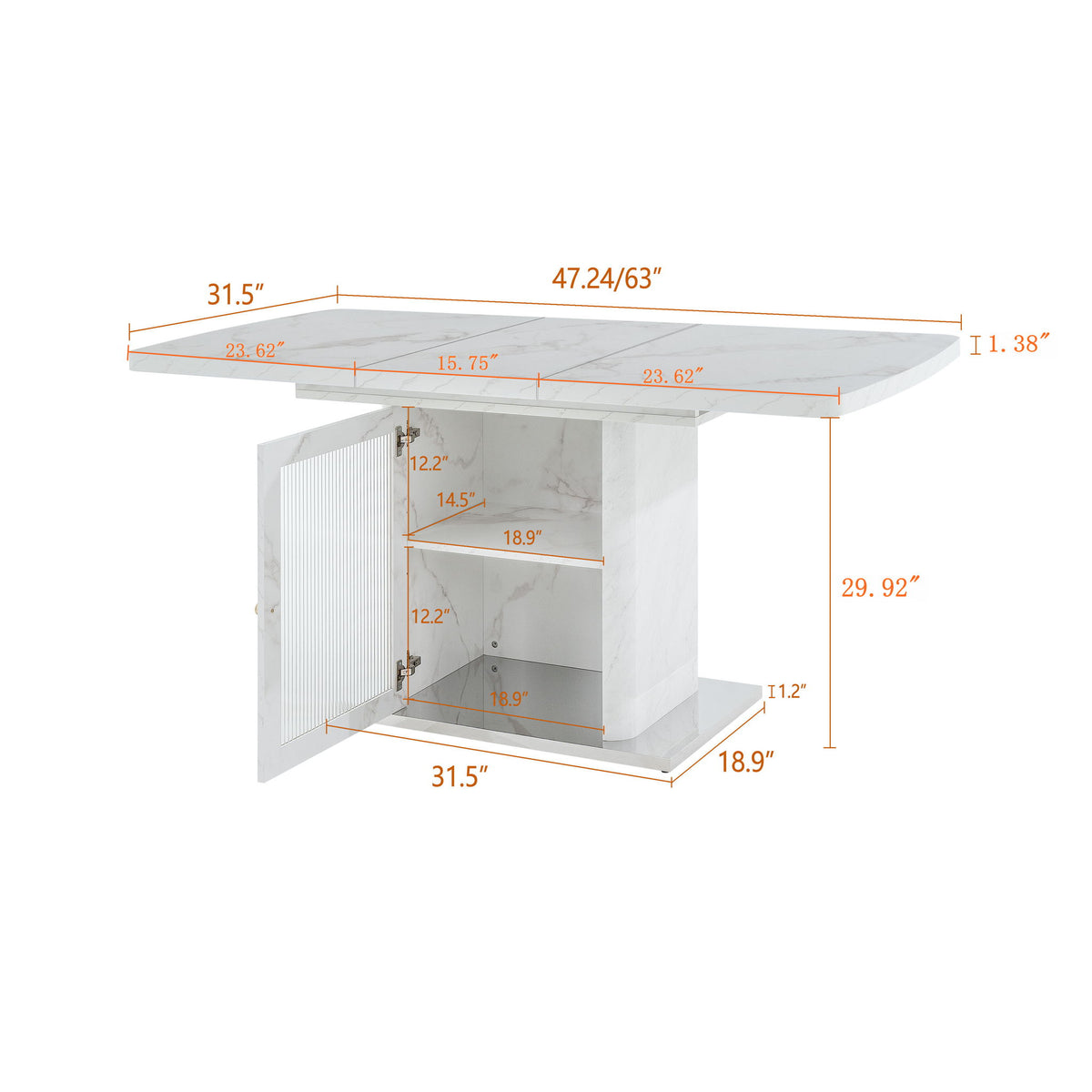 Modern Rectangle Dining Table With Stretchable Top, Storage Cabinet