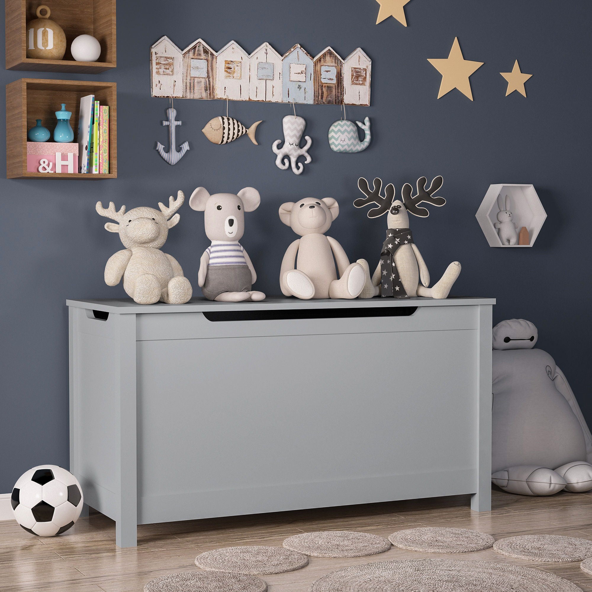 Toy Box Storage With Safety Hinged Lid