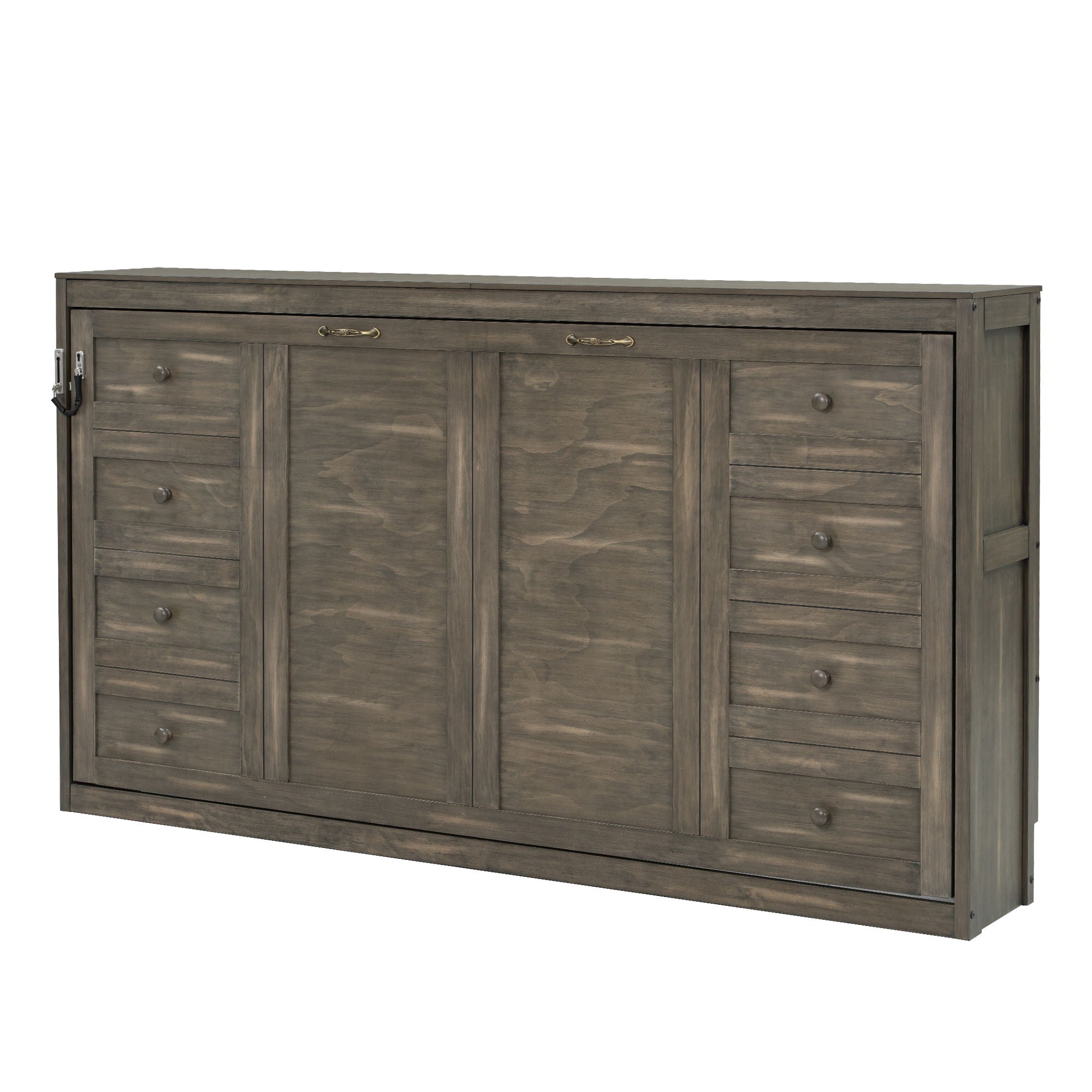 Murphy Bed With LED Light, Foldable Wall Bed Cabinet