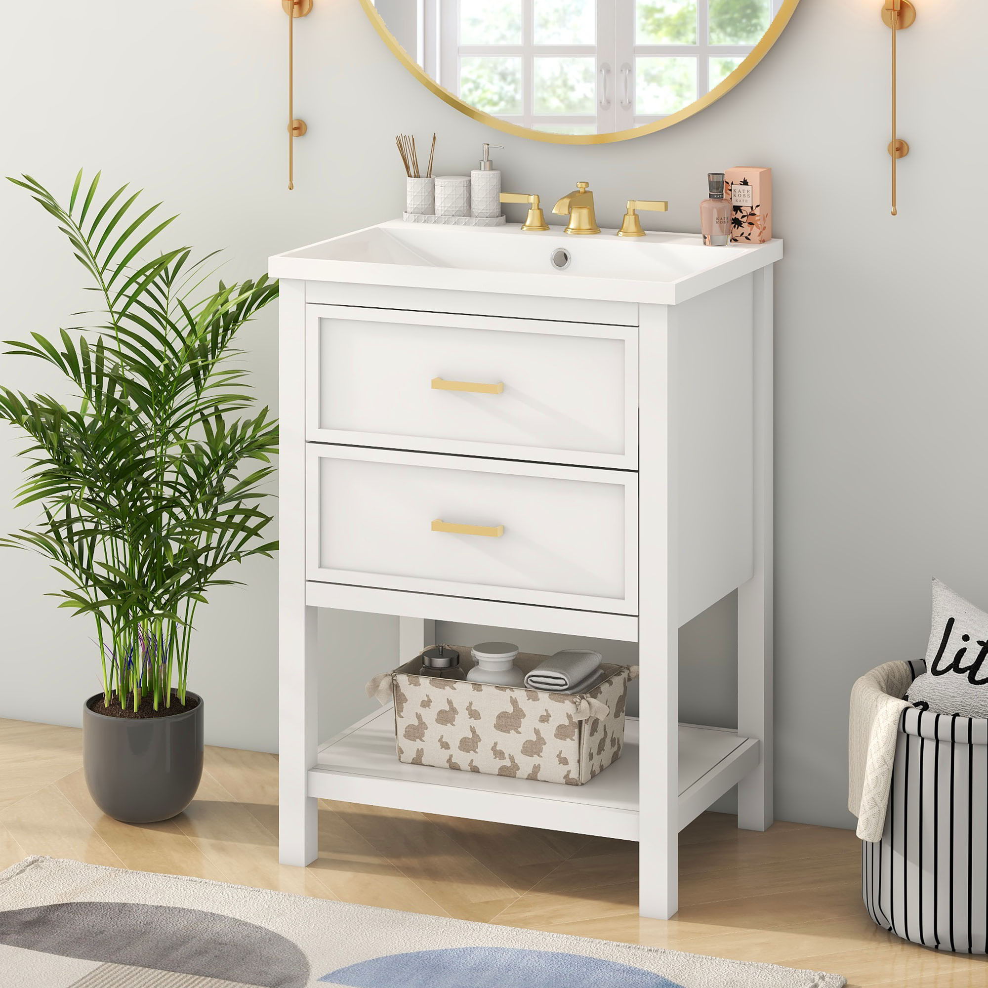 Bathroom Vanity With Top Sink, Modern Bathroom Storage Cabinet With 2 Drawers