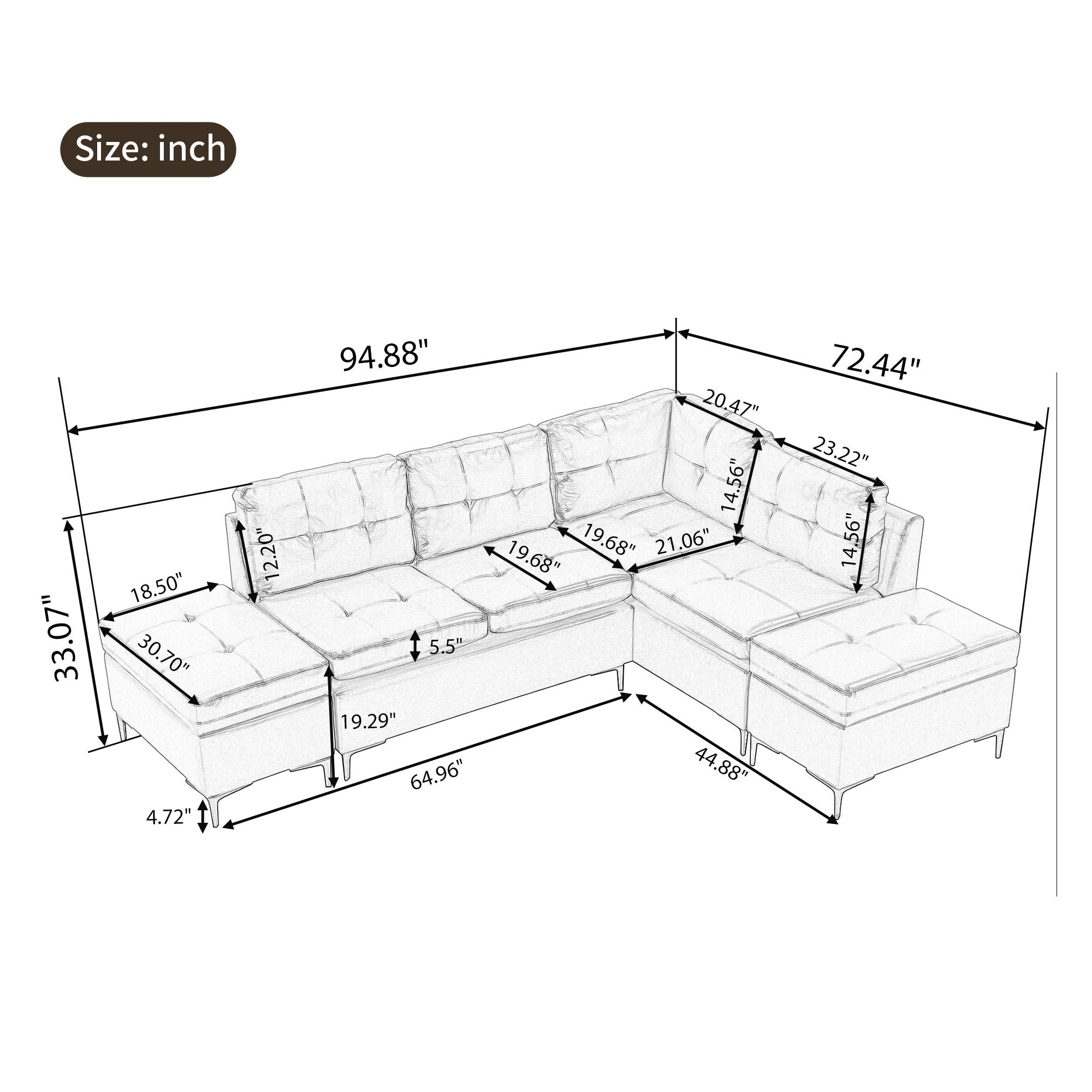 Sofa Recliner Set L - Shaped Corner Sofa Leather Recliner For Living Room - Blue / Black