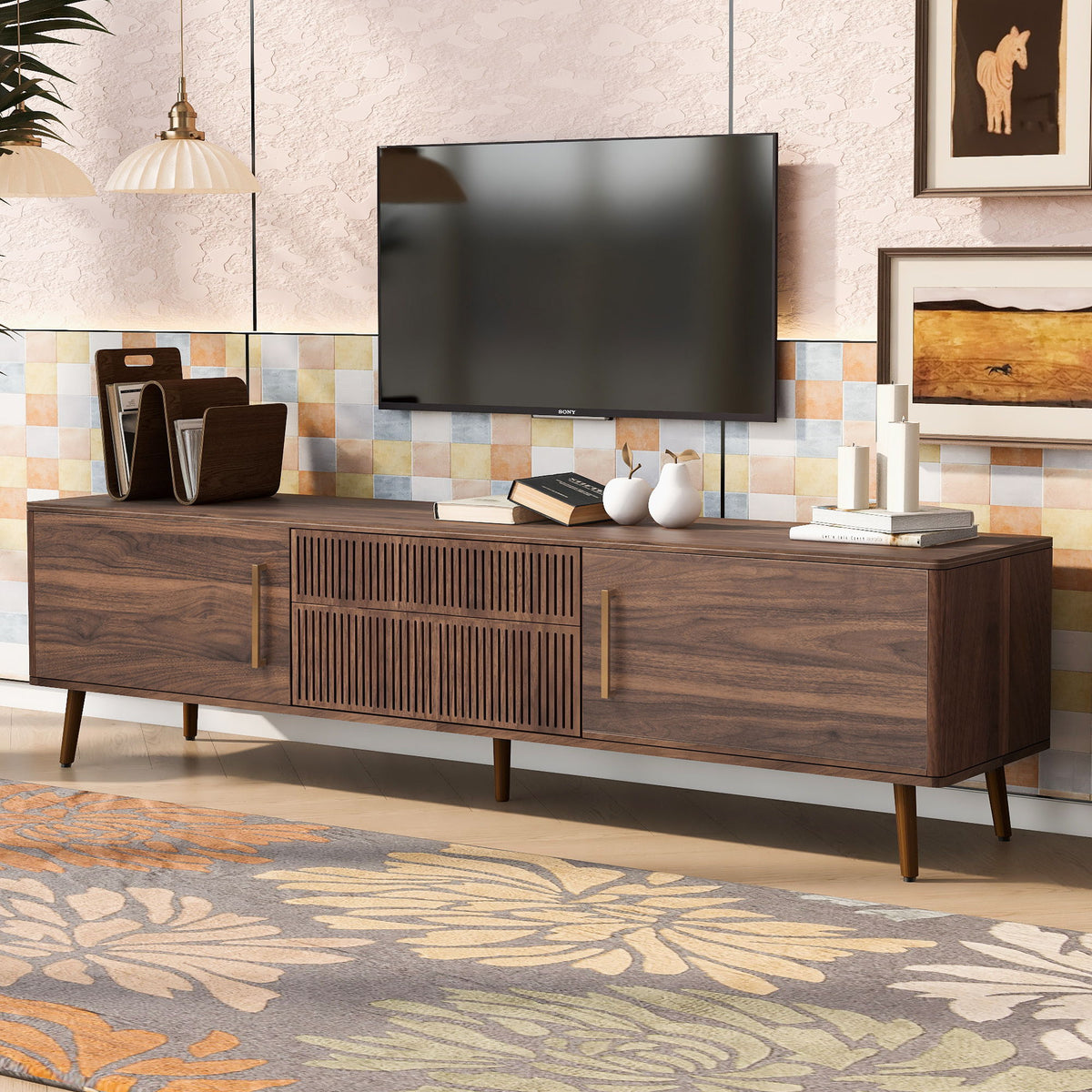 TV Stand With 2 Drawers, Media Console Table For TVs Up To 80&