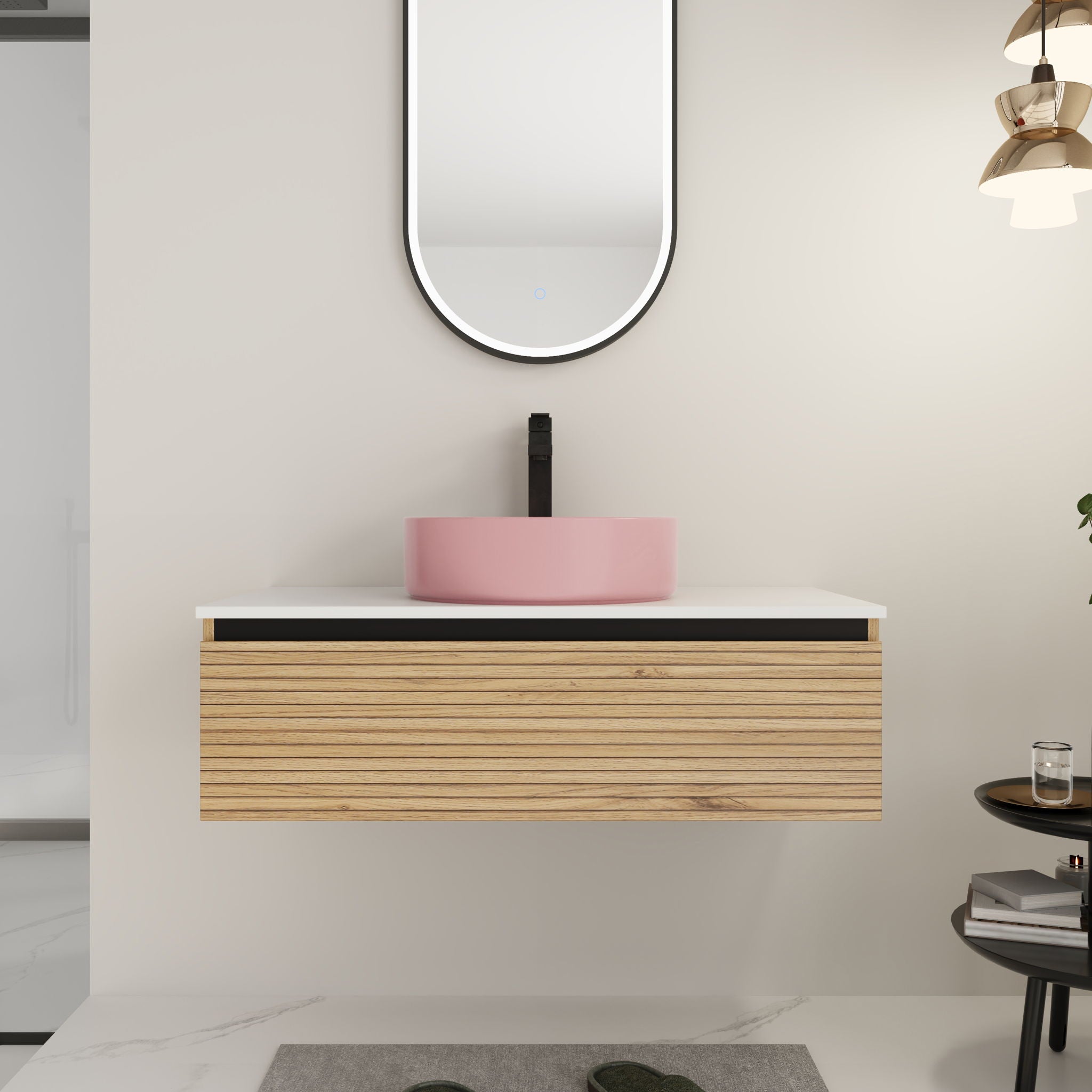 Wall Mounted Bathroom Vanity With Art Sink & 1 Soft Close Drawer