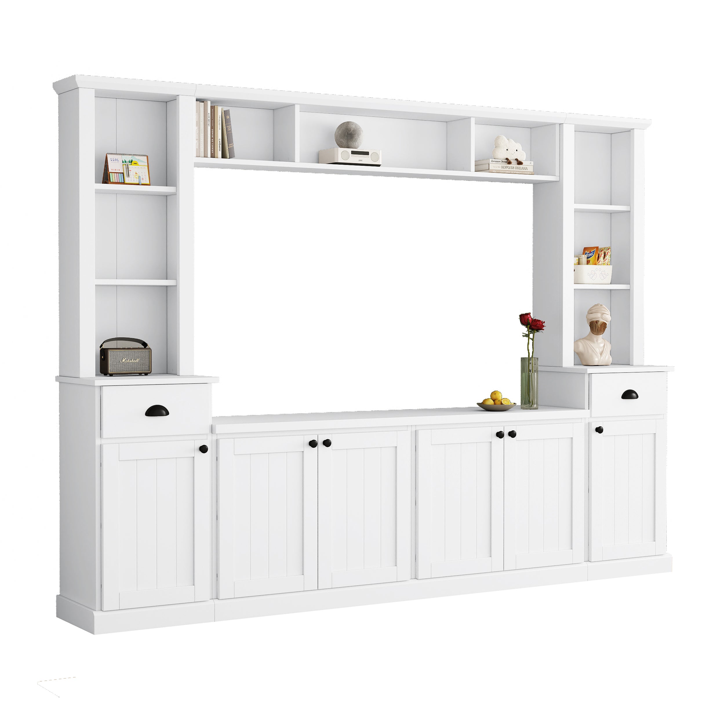 ON-TREND Minimalist Entertainment Wall Unit Set with Bridge for TVs Up to 75&