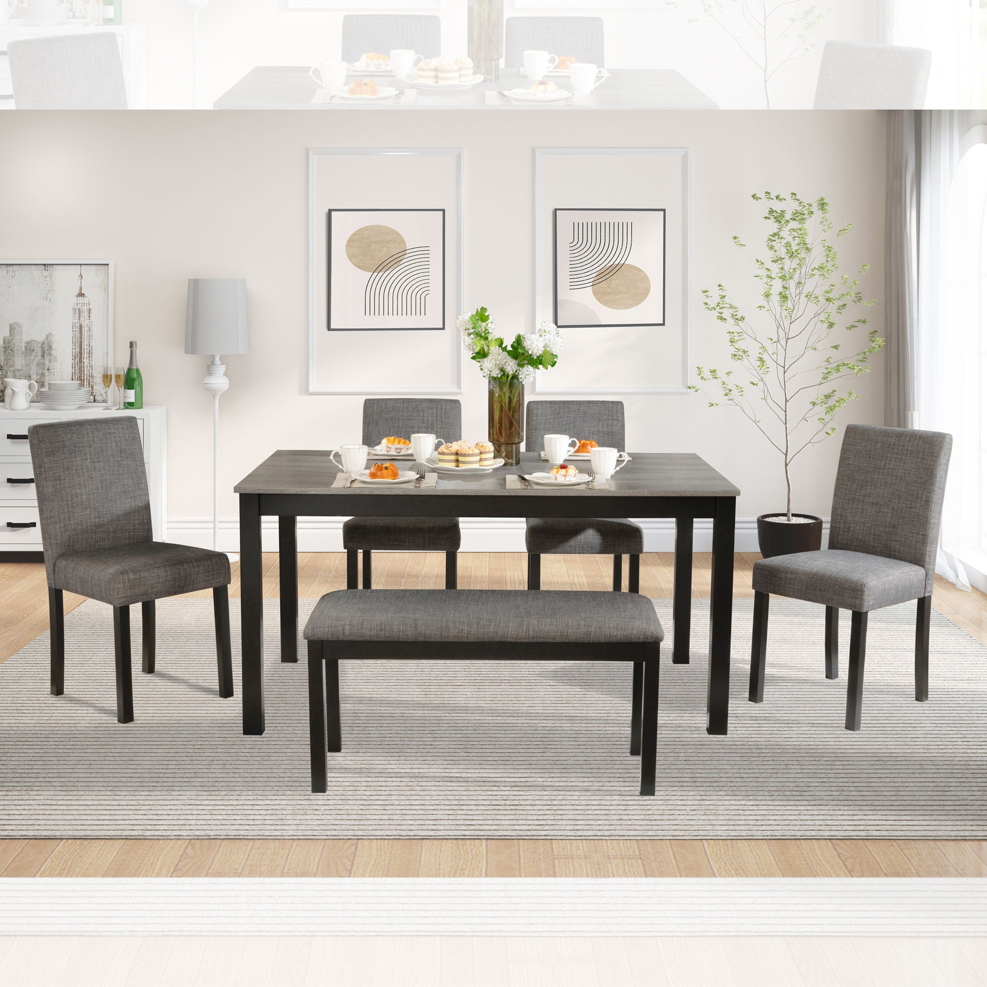 Modern Dining Table Set With Upholstered Chairs For Dining Room