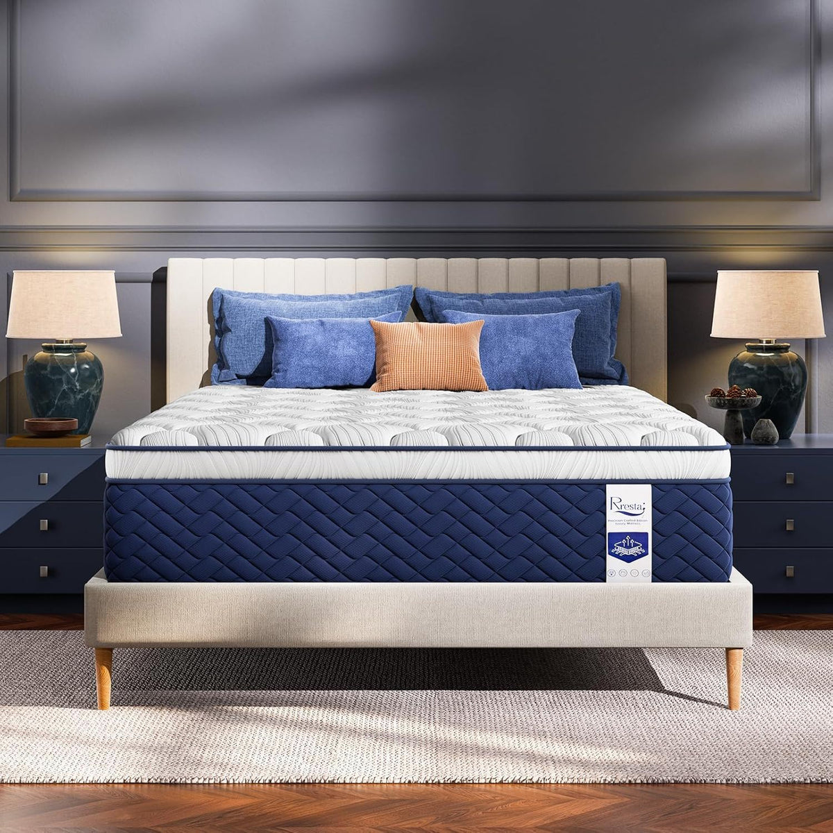 Rresta Hotel Collection - 12" Medium Firm Hybrid Mattress With 5 Zone Support For Back & Hip Relief, Fiber Free, Certipur Us Certified