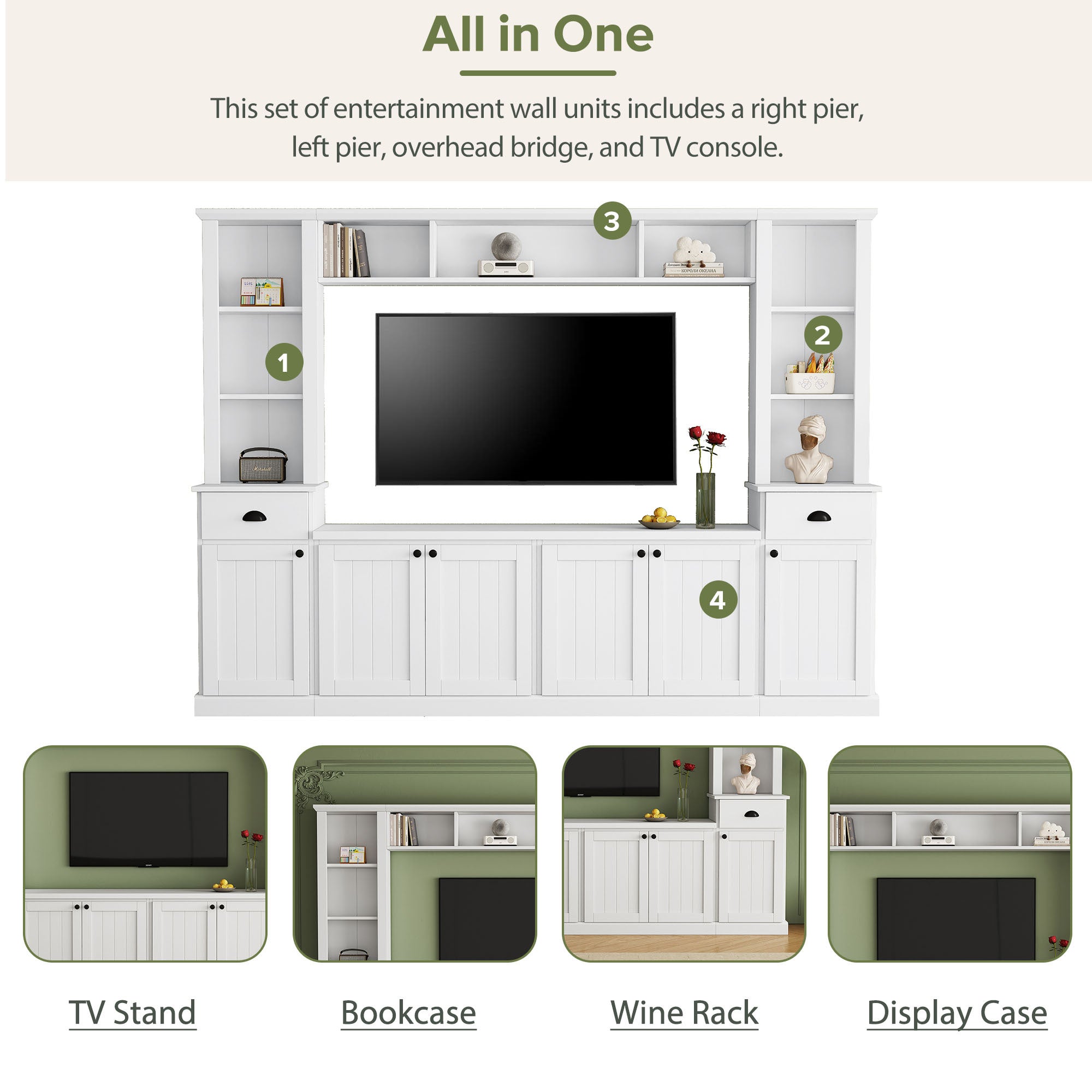 ON-TREND Minimalist Entertainment Wall Unit Set with Bridge for TVs Up to 75&