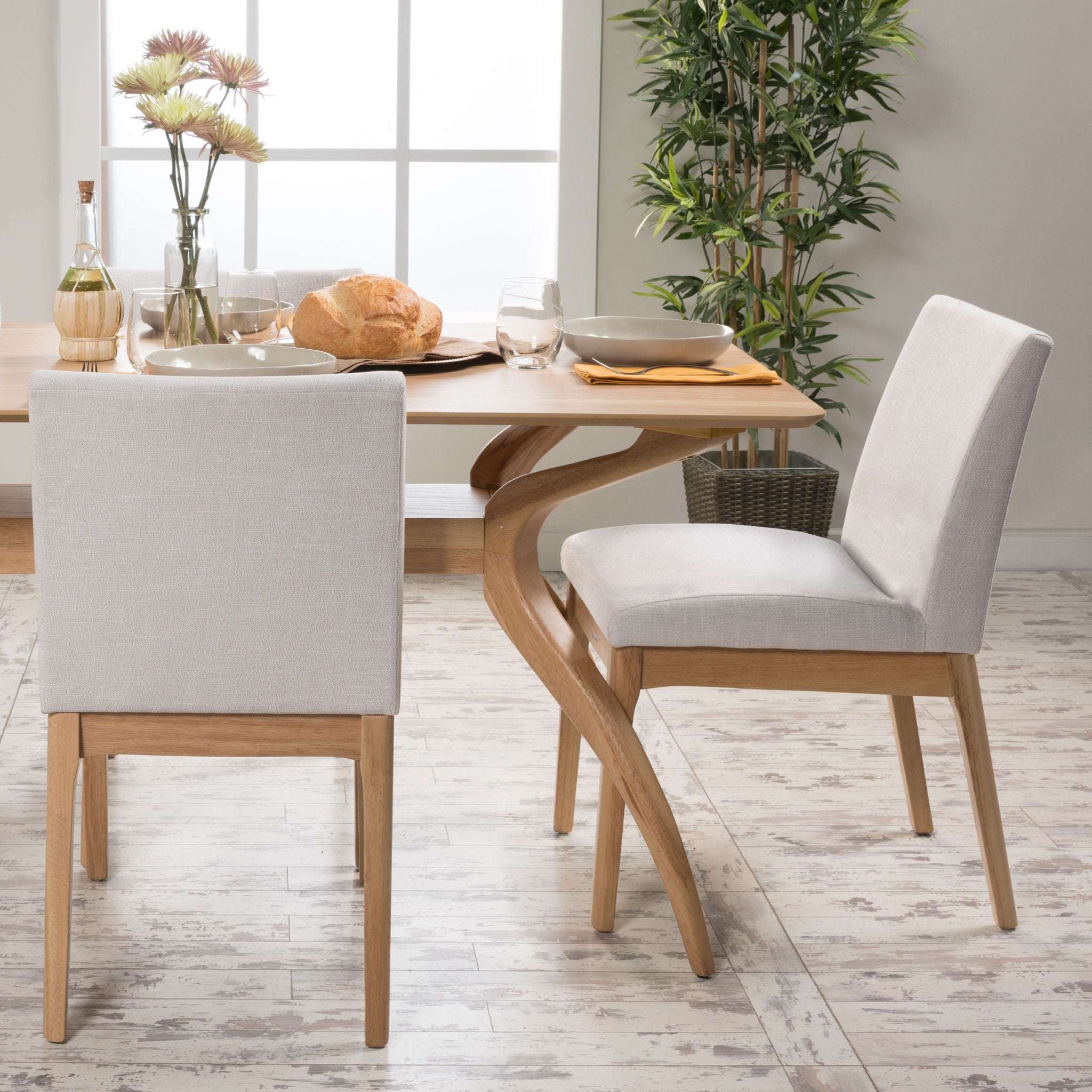 Contemporary Dining Chair (Set of 2) With Upholstered Legs - Light Beige