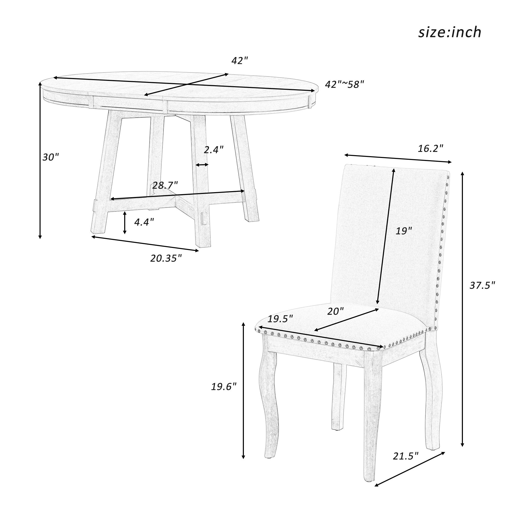 Farmhouse Dining Table Set Wood Round Extendable Dining Table And Upholstered Dining Chairs