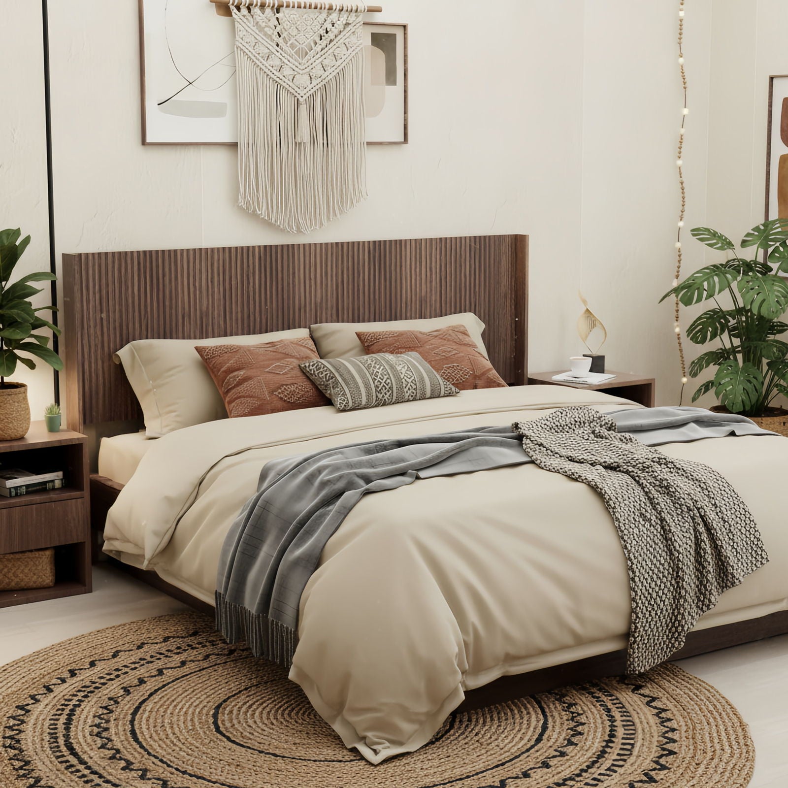 Modern Wide Wall Mounted Fluted Panel Headboard