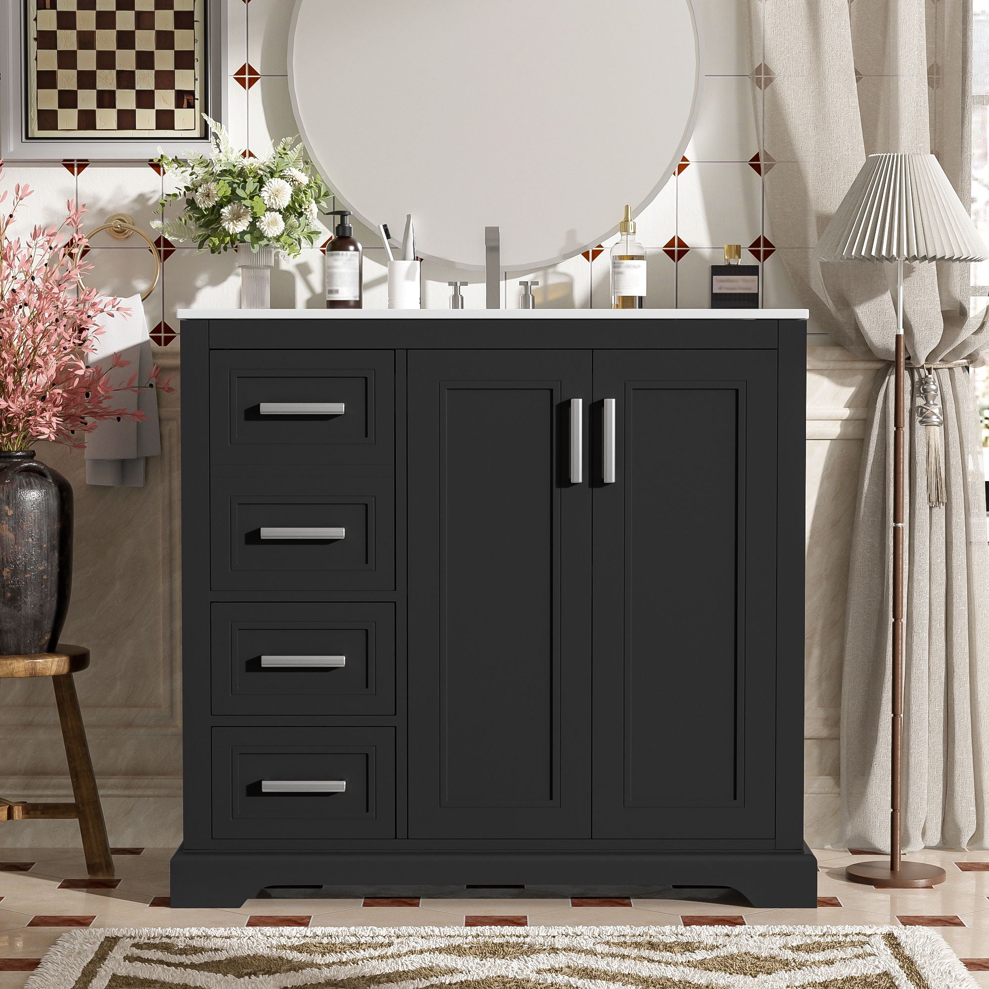 Bathroom Vanity With Sink, Soft Close Doors, Adjustable Shelf & 3 Drawers