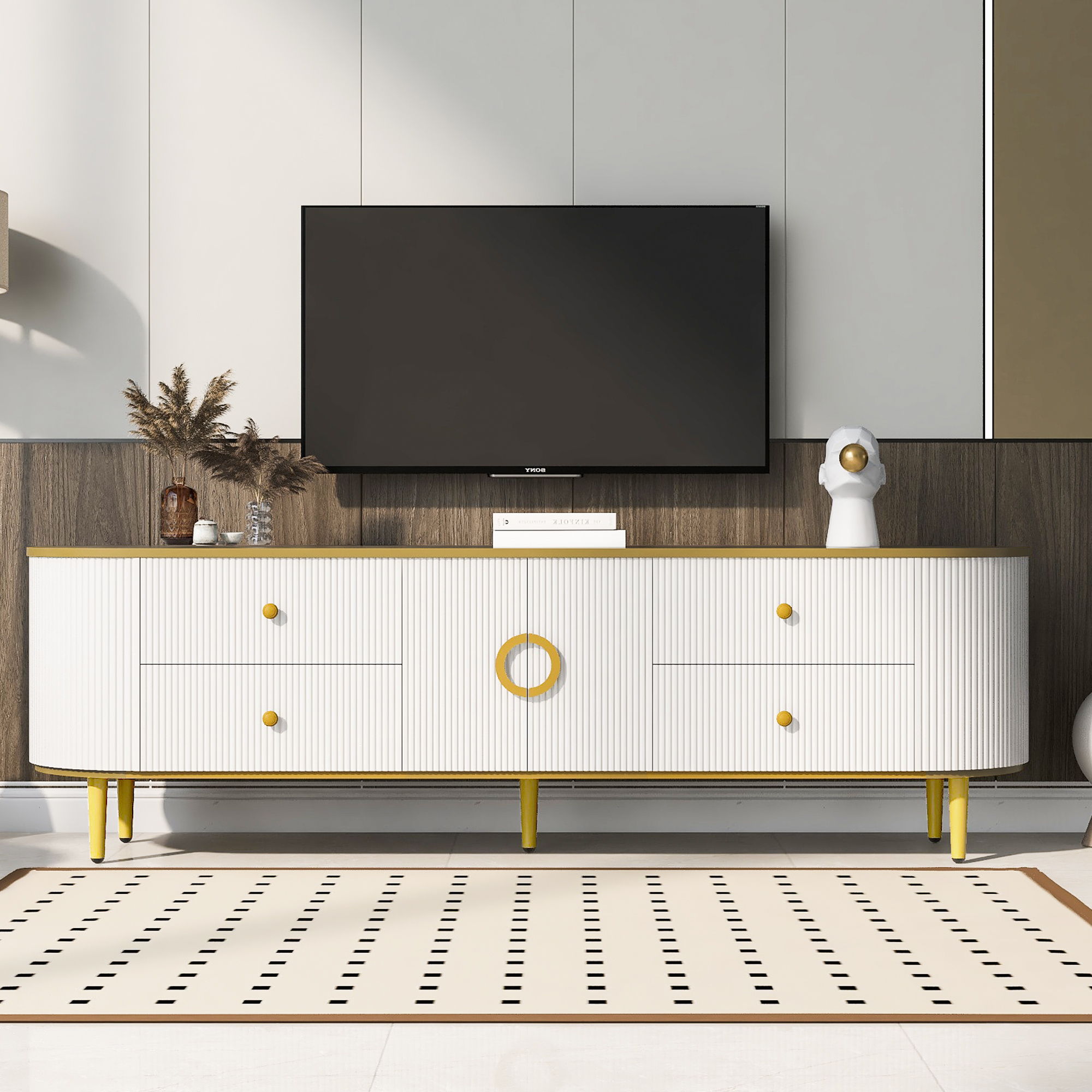 Modern TV Stand With 4 Drawers And 1 Cabinet