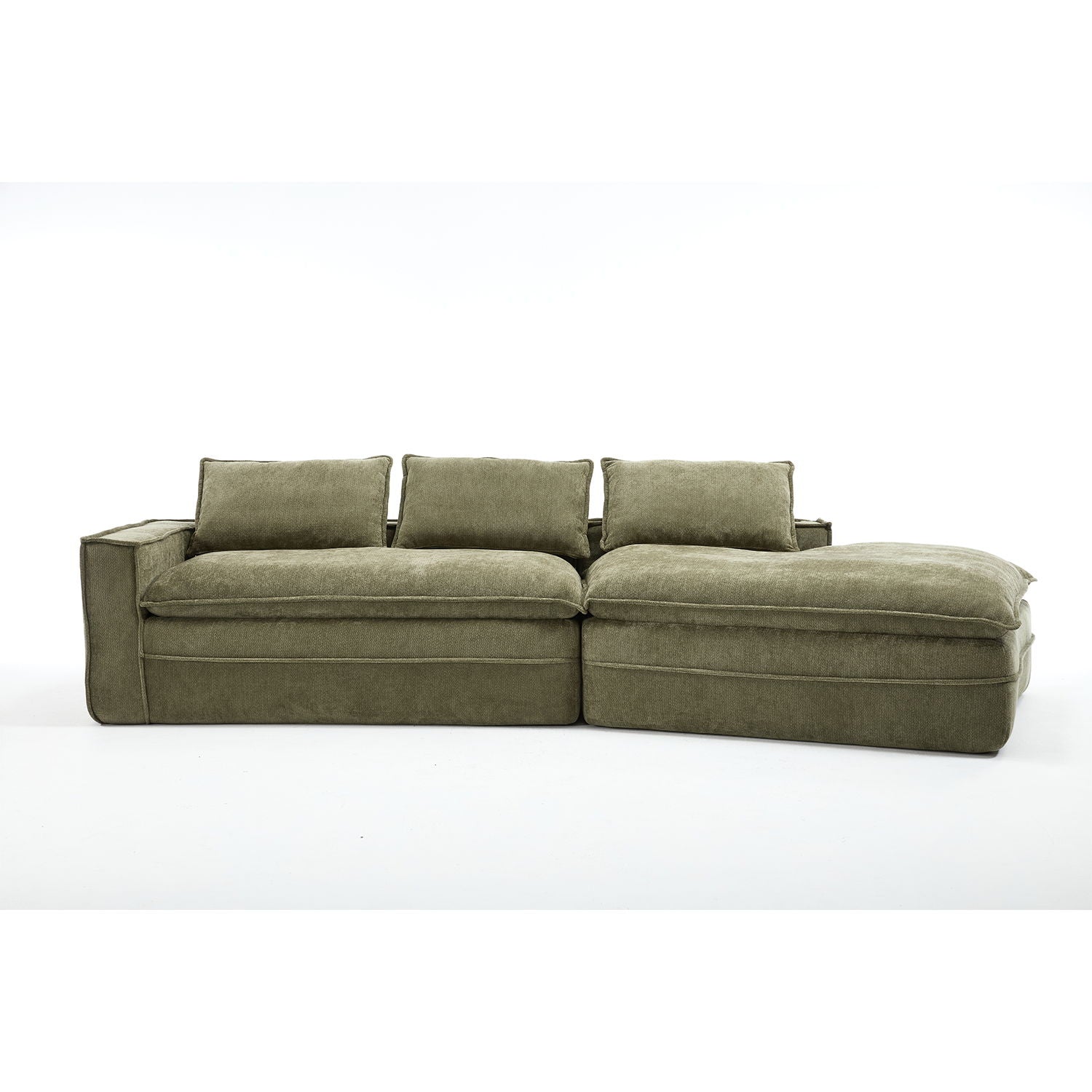 Modern Minimalist Modular Sectional Sofa With Deep Seats And Right Facing Chaise