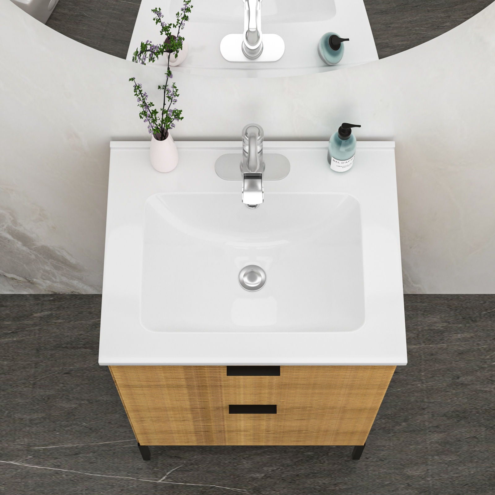 Rectangular Single Vanity Top With 1 Faucet Hole And Overflow Ceramic