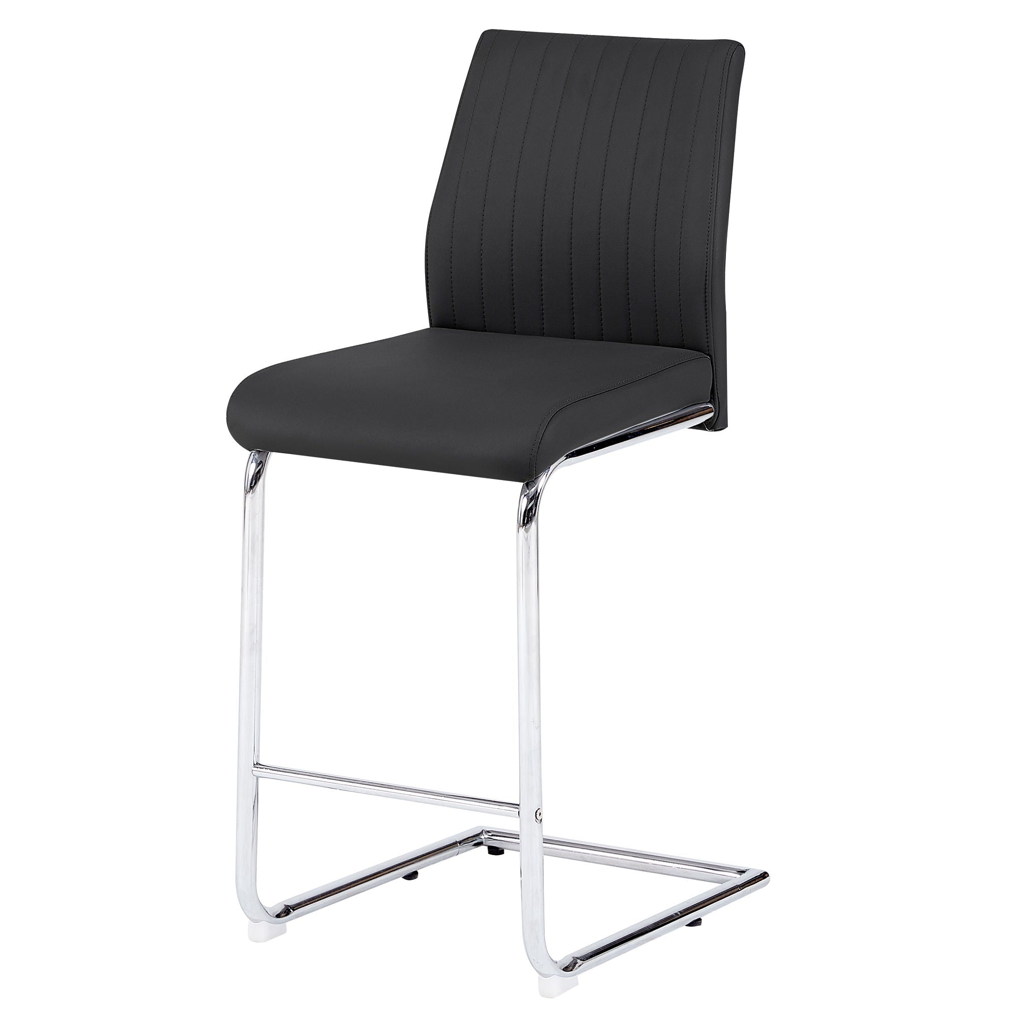 Modern Simple Bar Chair Leather Chrome Metal Pipe, Restaurant, Family Bar Chair (Set of 2) - Black