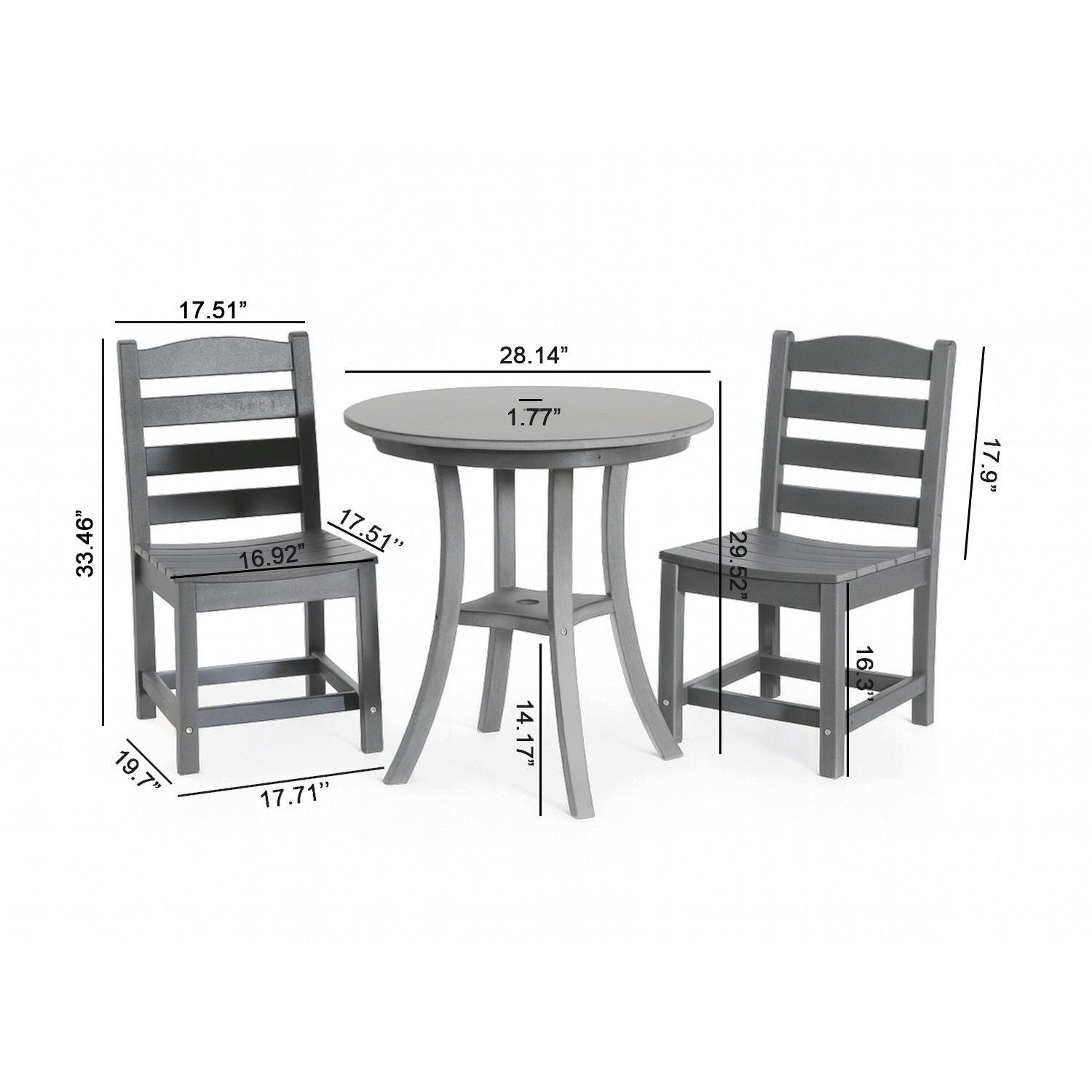 3 Piece Outdoor Dining Set, Round Patio Table With 2 Armless Chairs