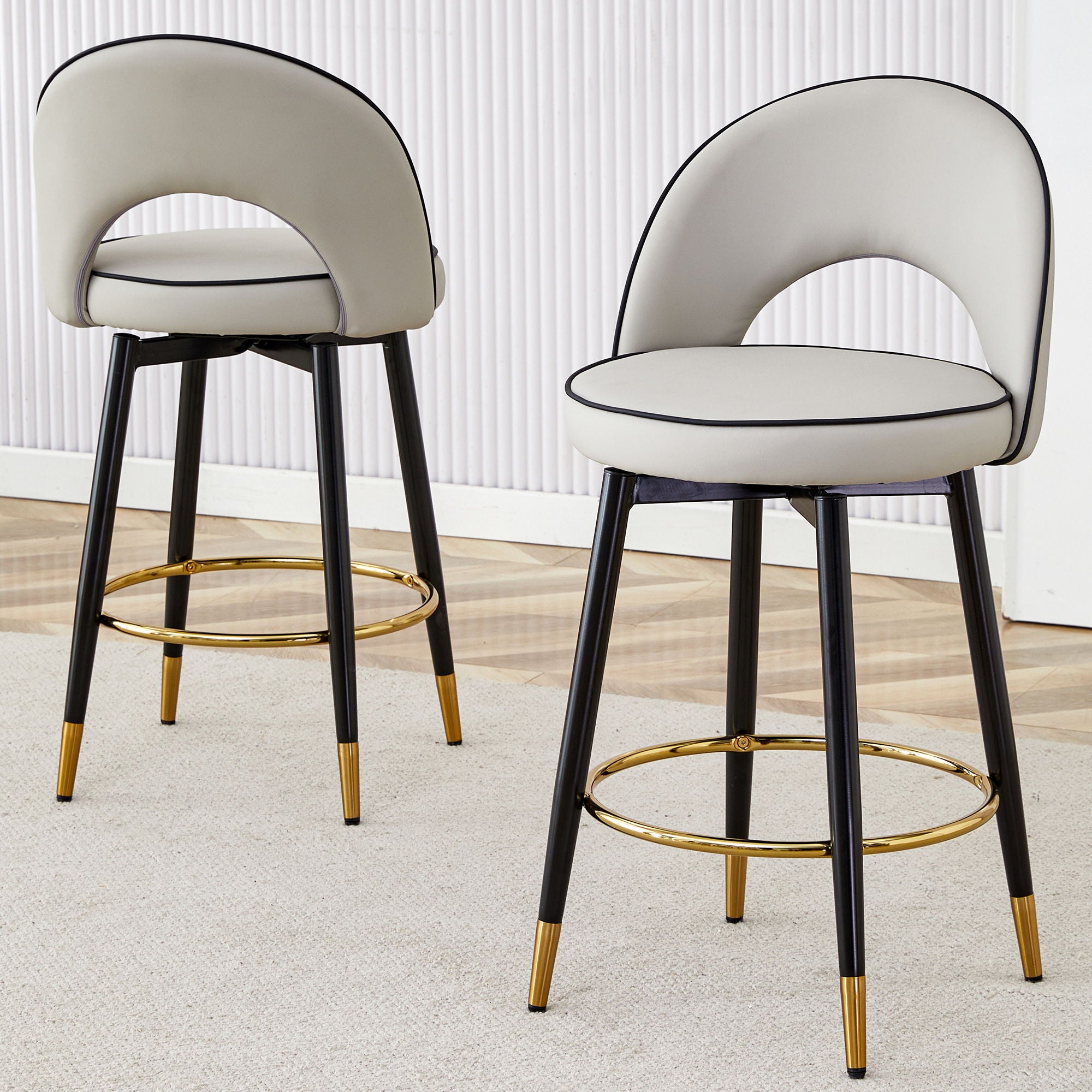 Modern Upholstered 360° Rotatable Bar Chair With Metal Legs For Dining Room (Set of 2)