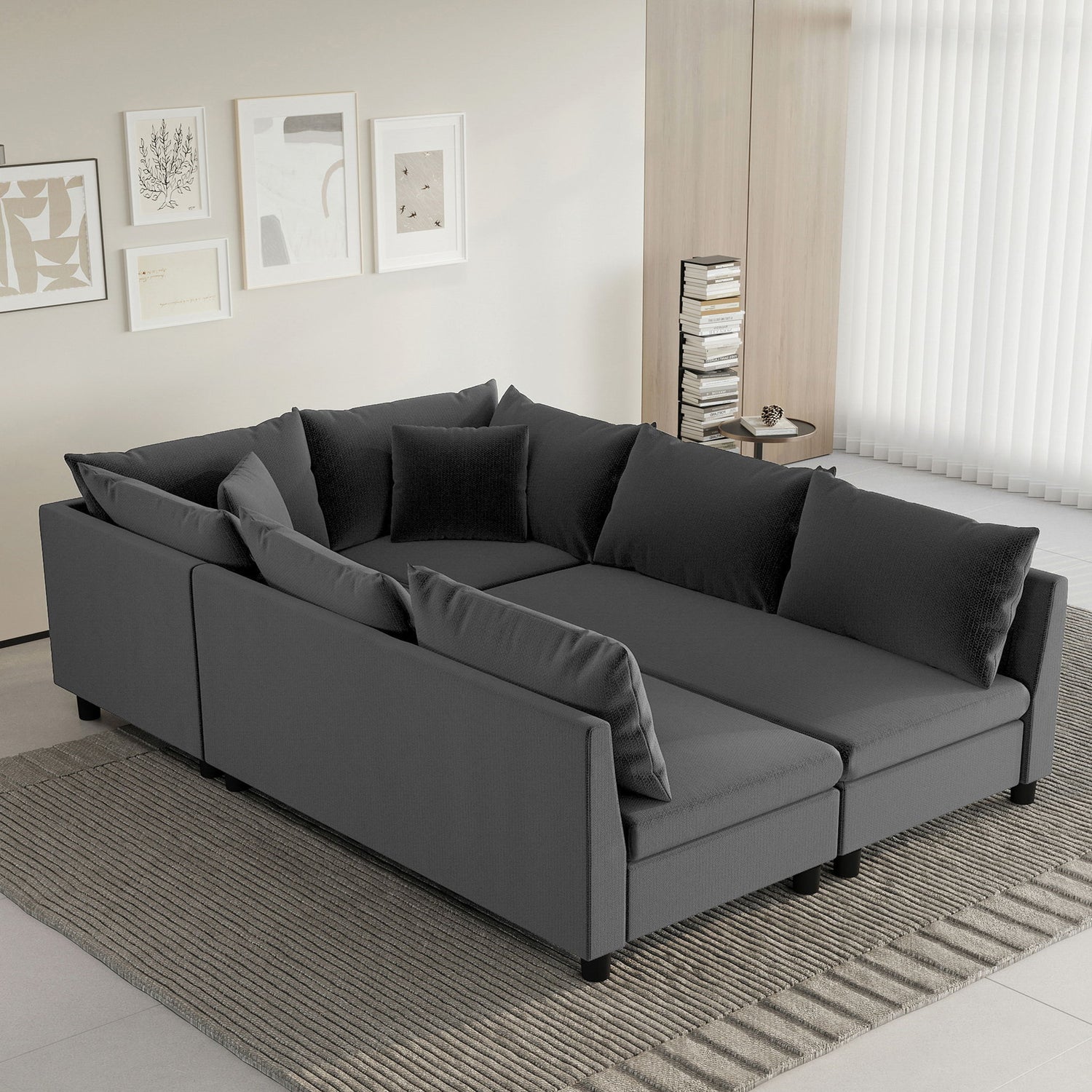 Modular Sectional Bed Couch Set With Pillows Free Combination, Minimalist Style Oversized 6 Seat Convertible Sofa