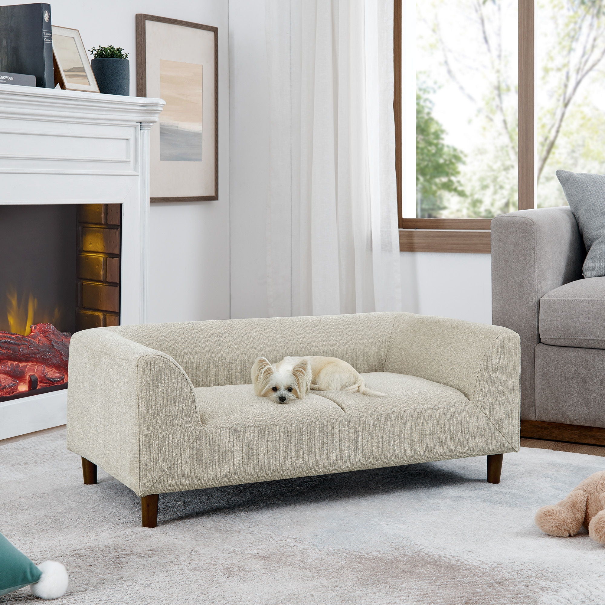 Modern Rectangular Pet Sofa With Backrest And Armrests For Small And Medium Dogs, Soft Cushion