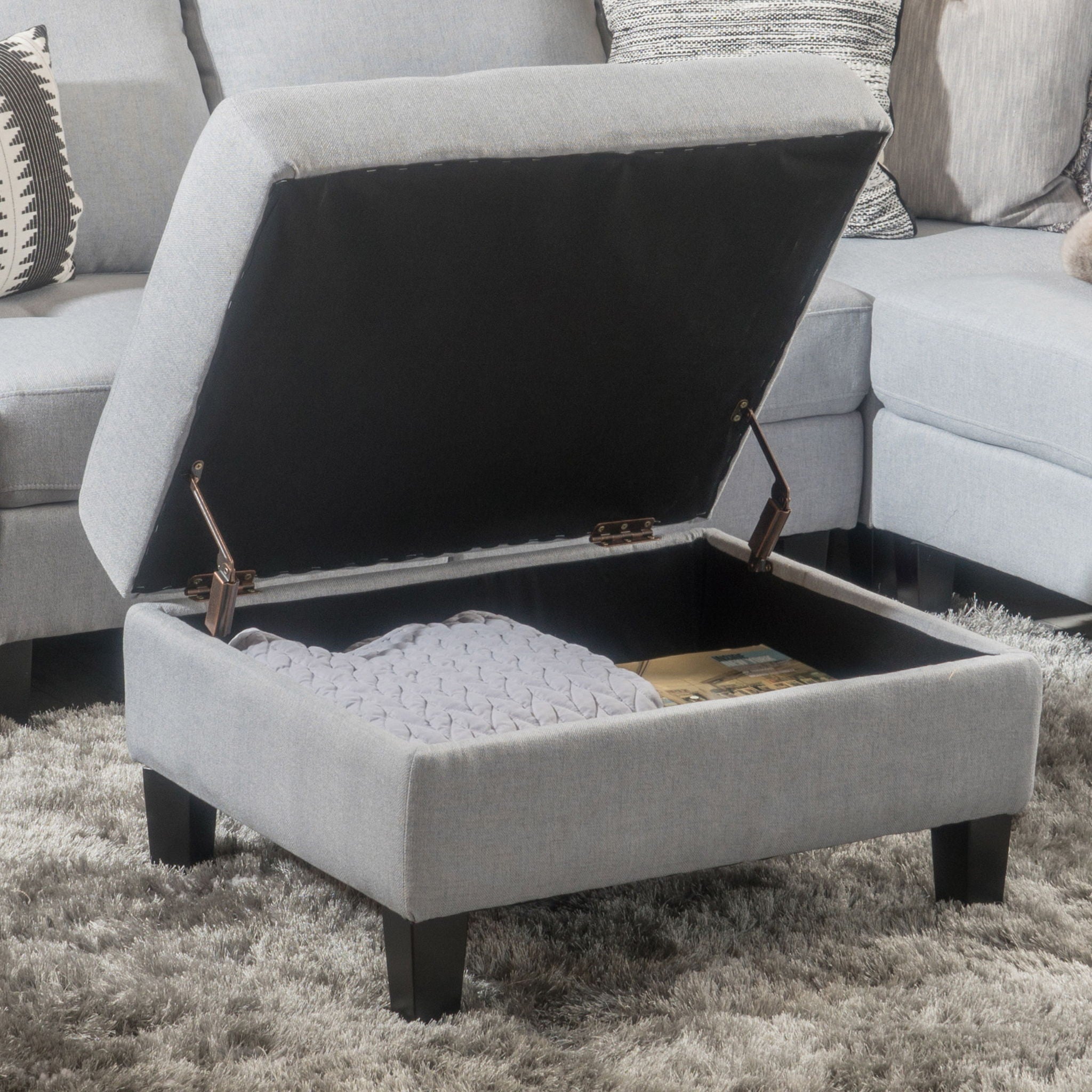 Storage Ottoman With Birch Wood Legs And Cushioned Top For Comfort