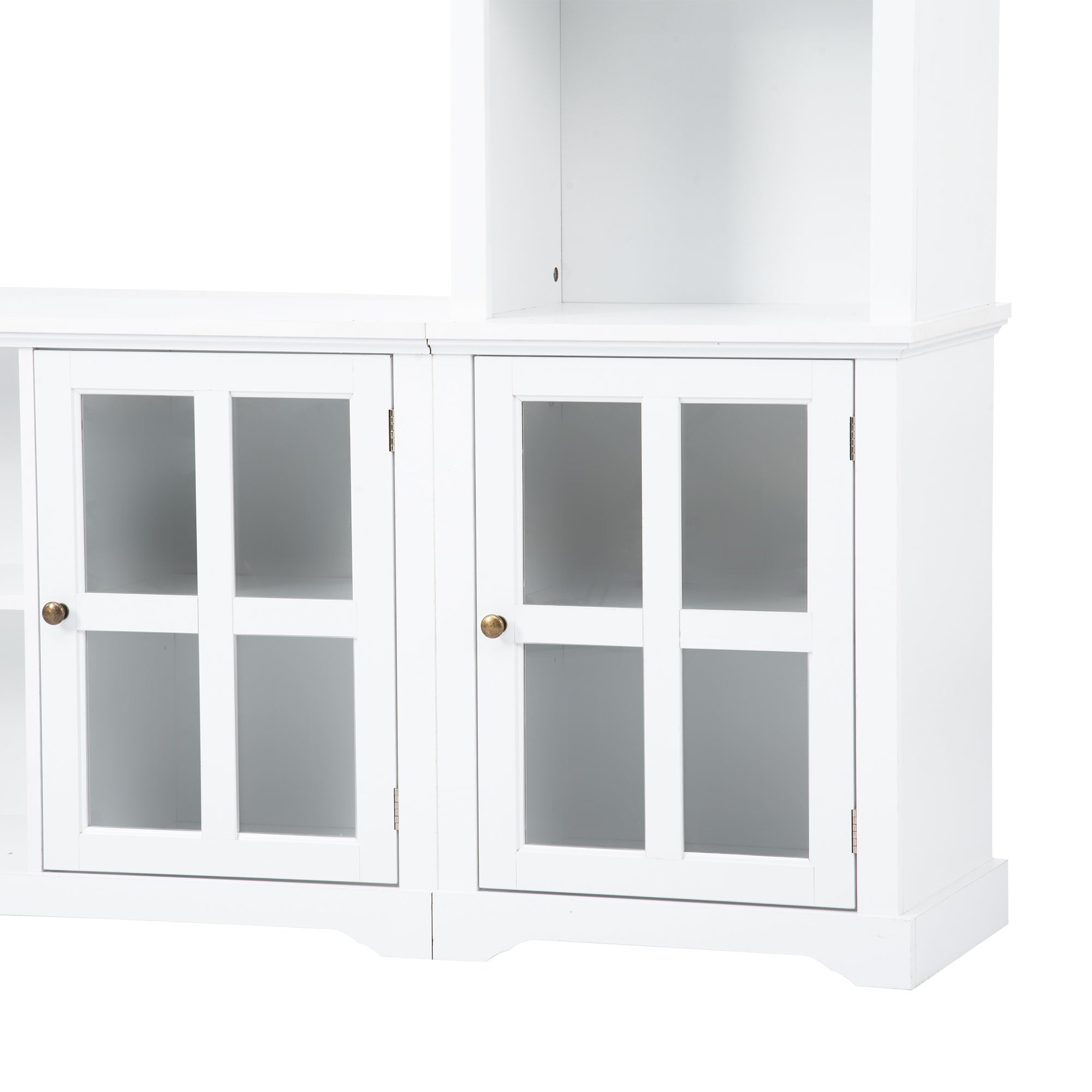 Entertainment Wall Unit with Bridge, Modern TV Console Table for TVs Up to 70", Multifunctional TV Stand with Tempered Glass Door, White