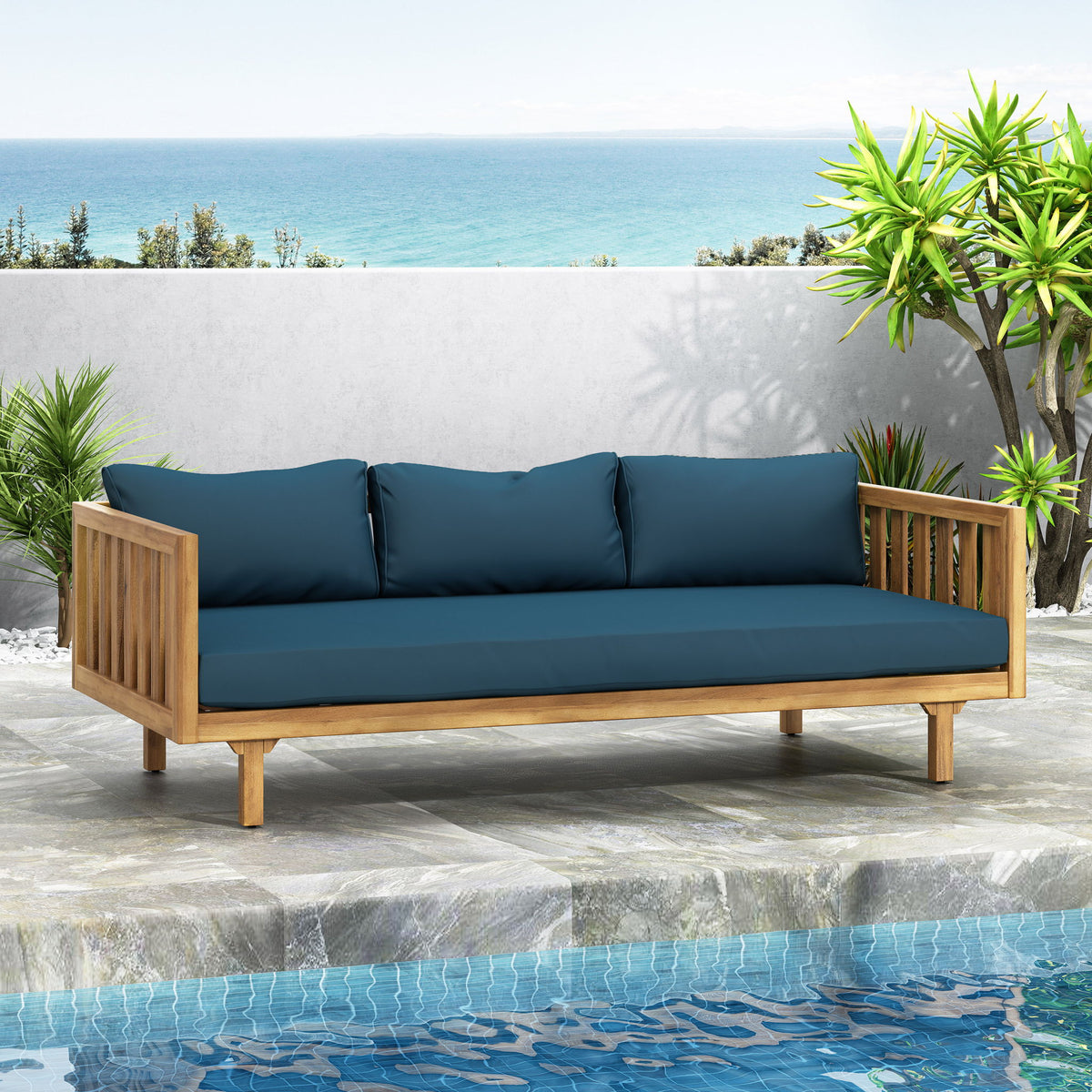 Claremont - 3 Seater Daybed Teak Acacia Wood Water Resistant Cushions